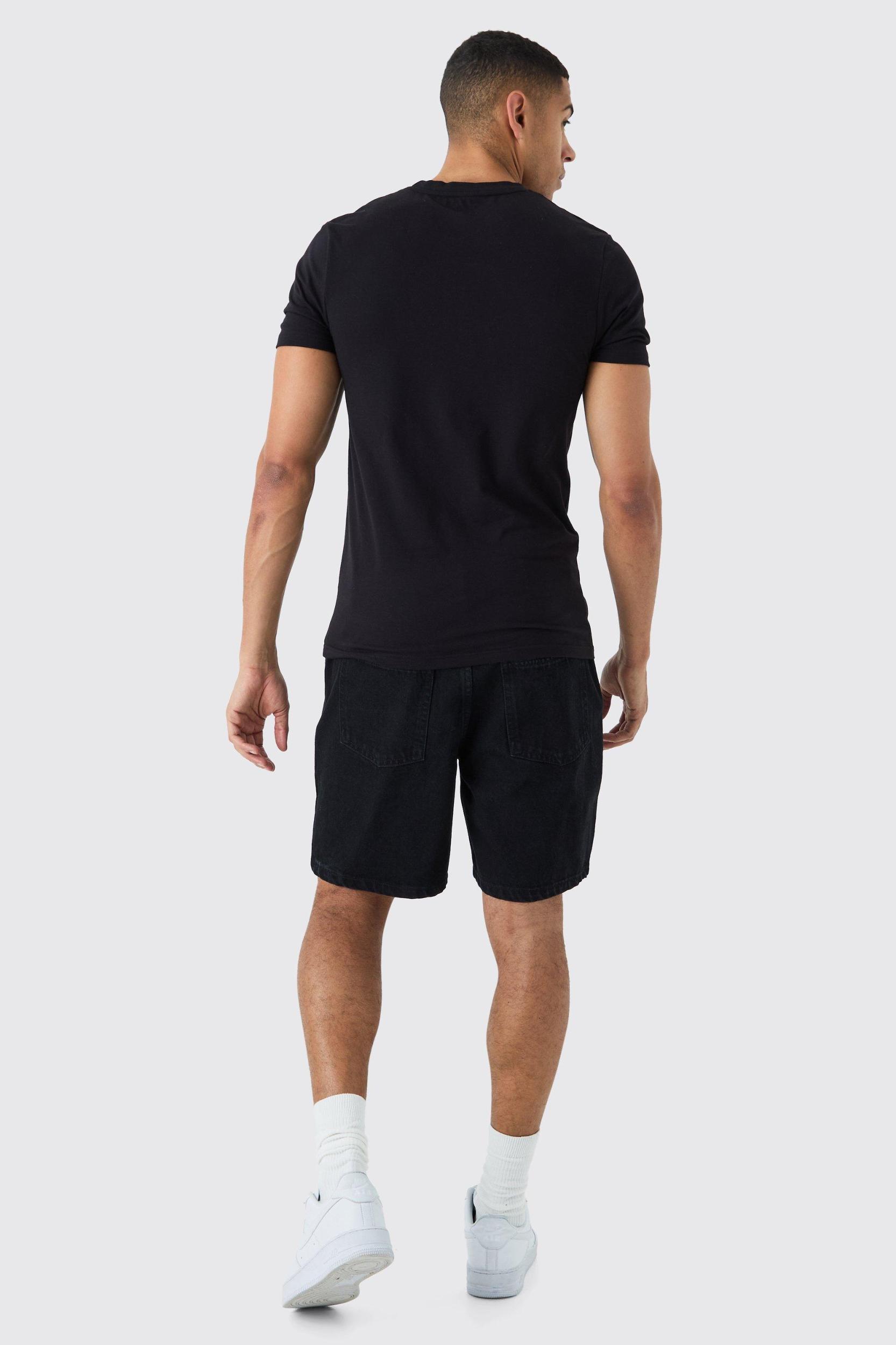 Relaxed Rigid Jean Shorts In Black | boohooMAN USA Product Image