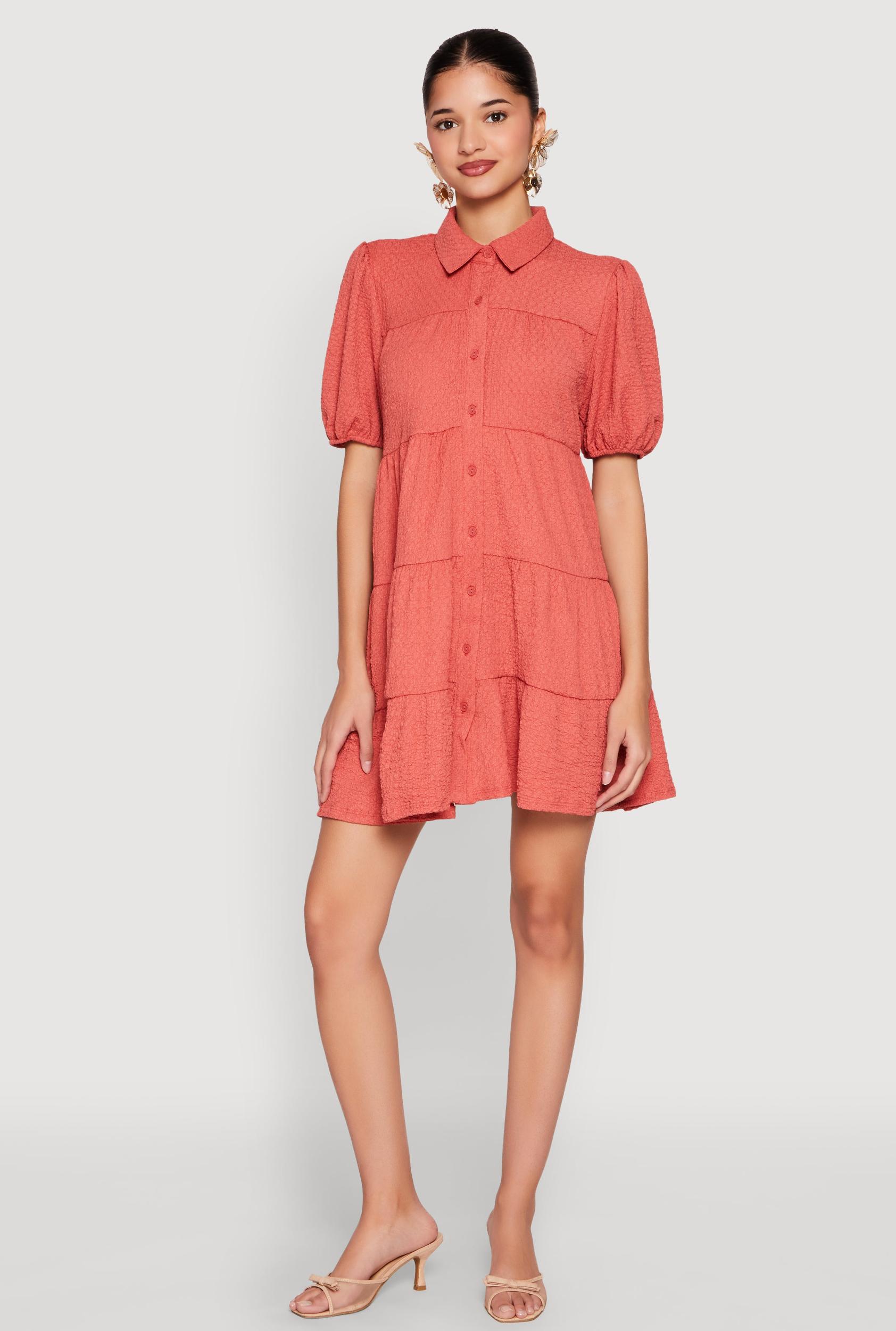 Womens Crepe Knit Button Front Tiered Dress Product Image