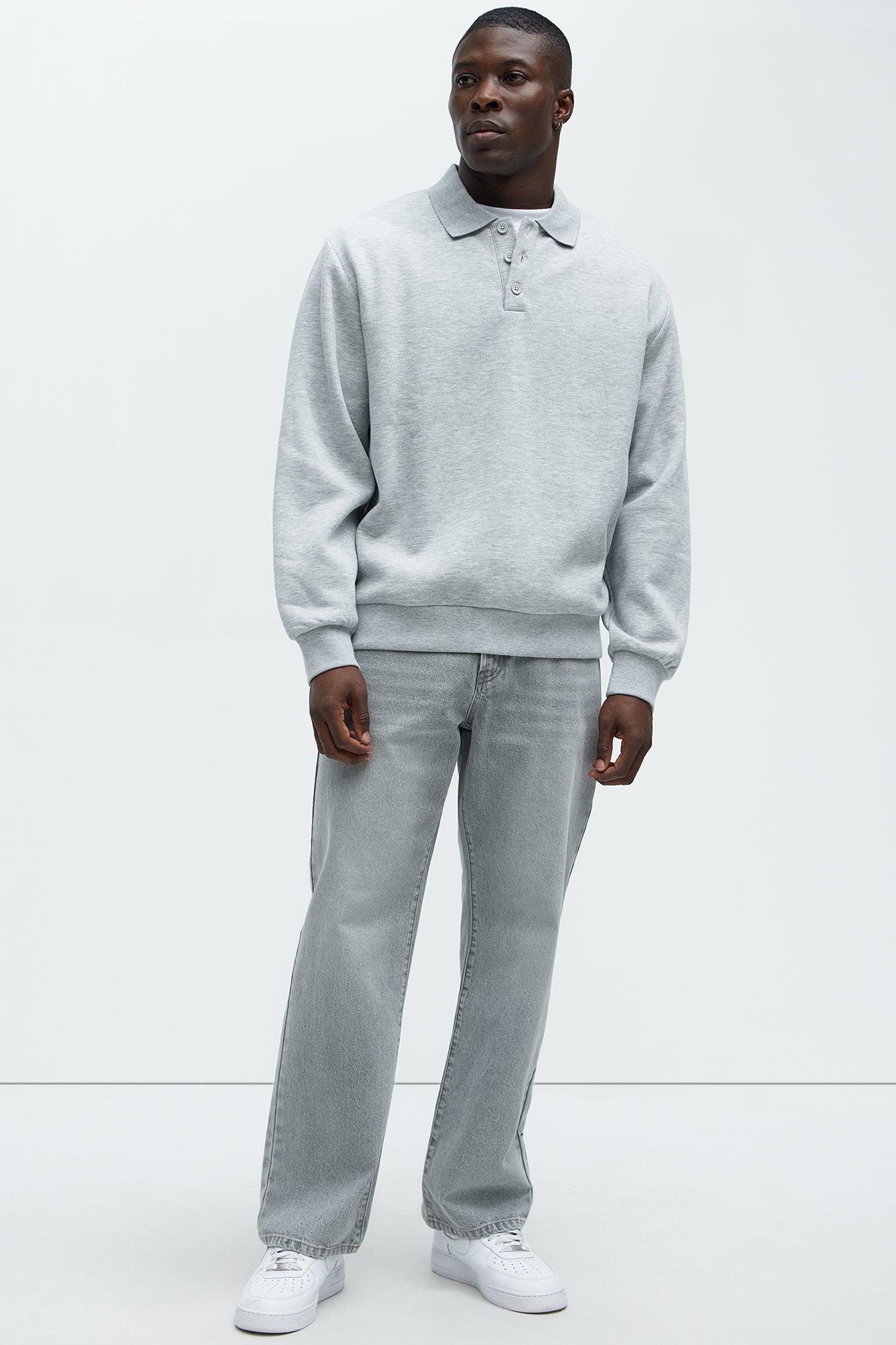 Tyson Fleece Long Sleeve Polo - Heather Grey Product Image