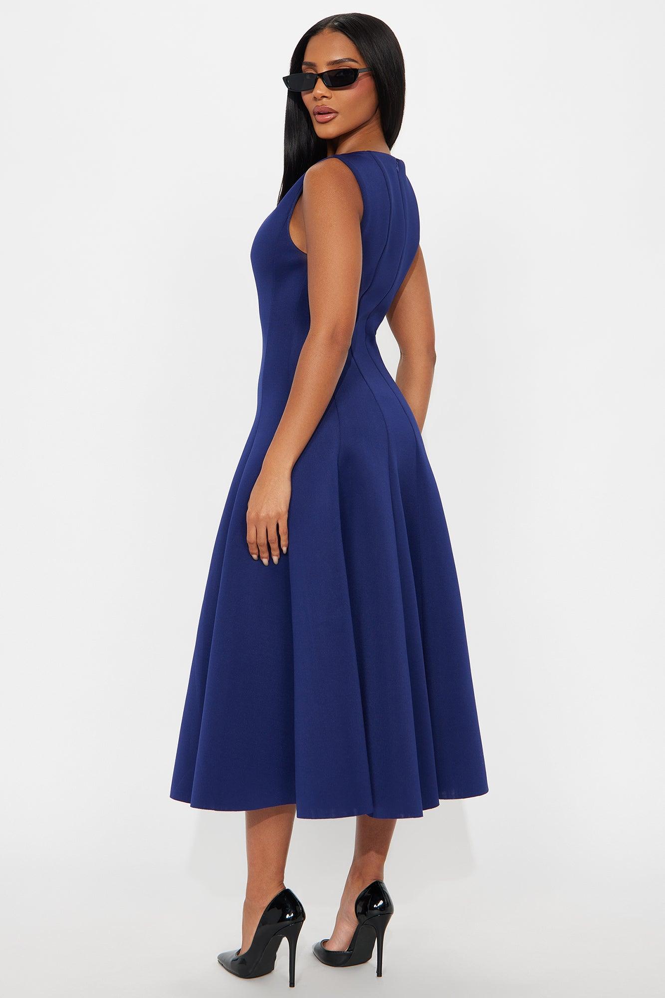 Sweet Sunday Pleated Midi Dress - Navy Product Image