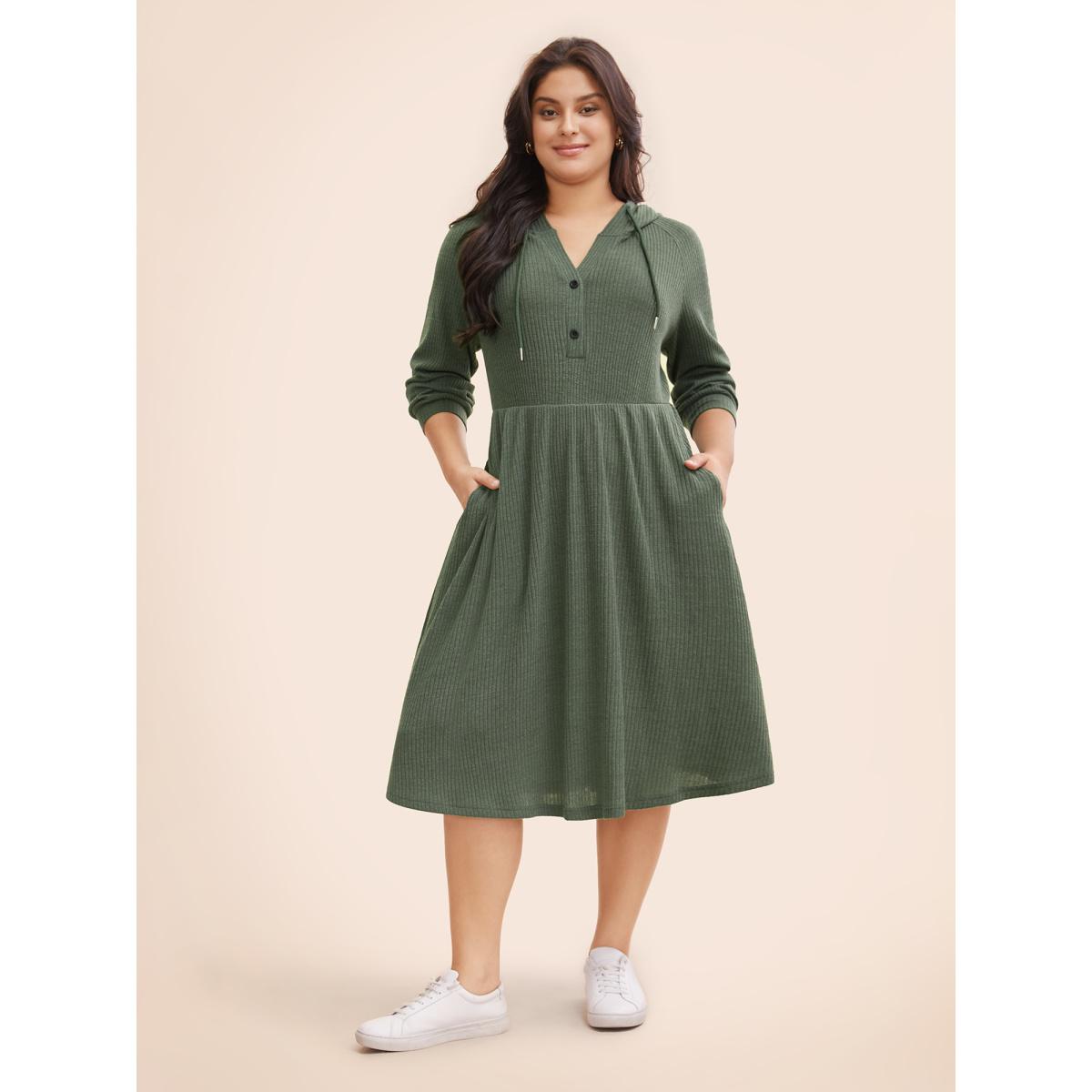 Plus Size Texture Drawstring Hooded Pocket Dress DarkSlateGray Women Casual Texture Hooded Long Sleeve Curvy BloomChic 10/M Product Image