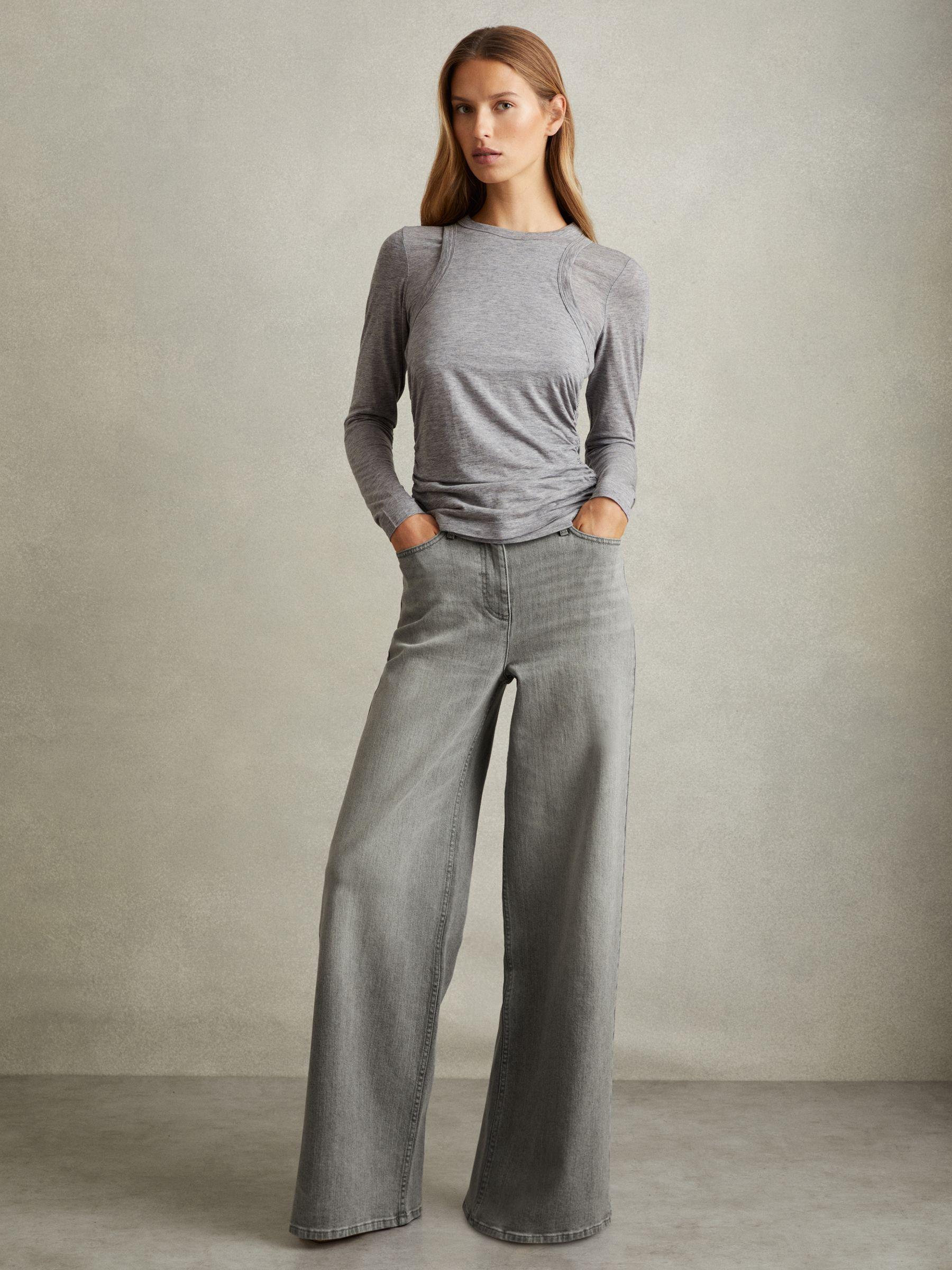 Petite Wide Leg Jeans in Washed Grey Product Image
