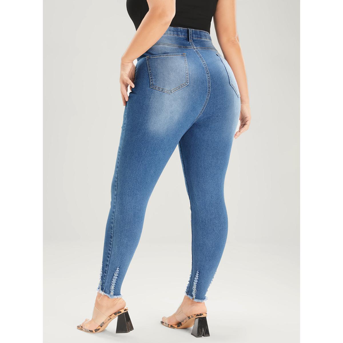 Plus Size Skinny Very Stretchy Mid Rise Medium Wash Pocket Jeans Women Blue Casual Plain Pocket High stretch Pocket Jeans BloomChic 14/1X Product Image