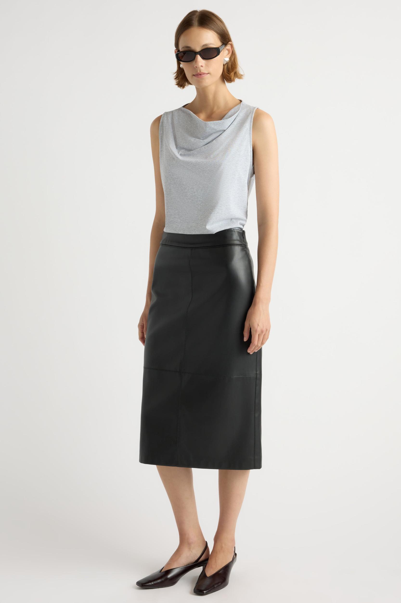 Briony Back-Slit Vegan Leather Skirt Product Image