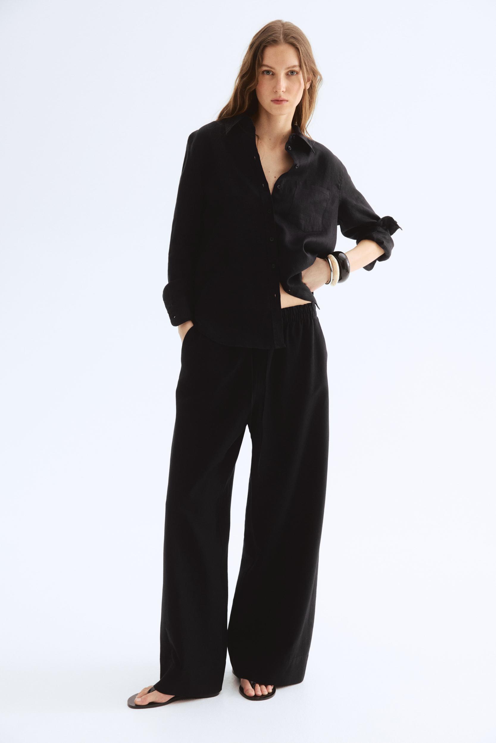 Wide-Leg Linen-Blend Pants Product Image