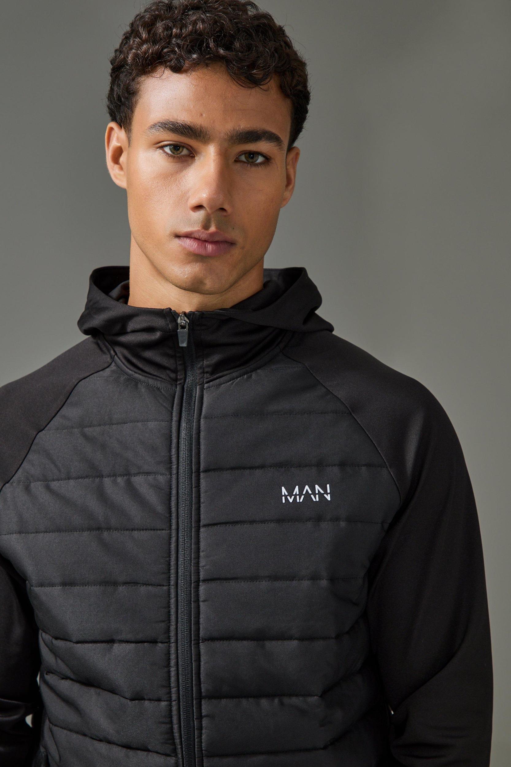 Man Active Quilted Zip Through Hoodie | boohooMAN USA Product Image