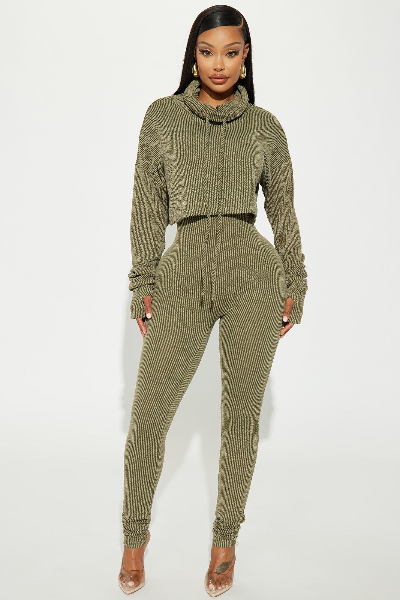 Thinking It Over 2 Piece Jumpsuit Set - Olive Product Image