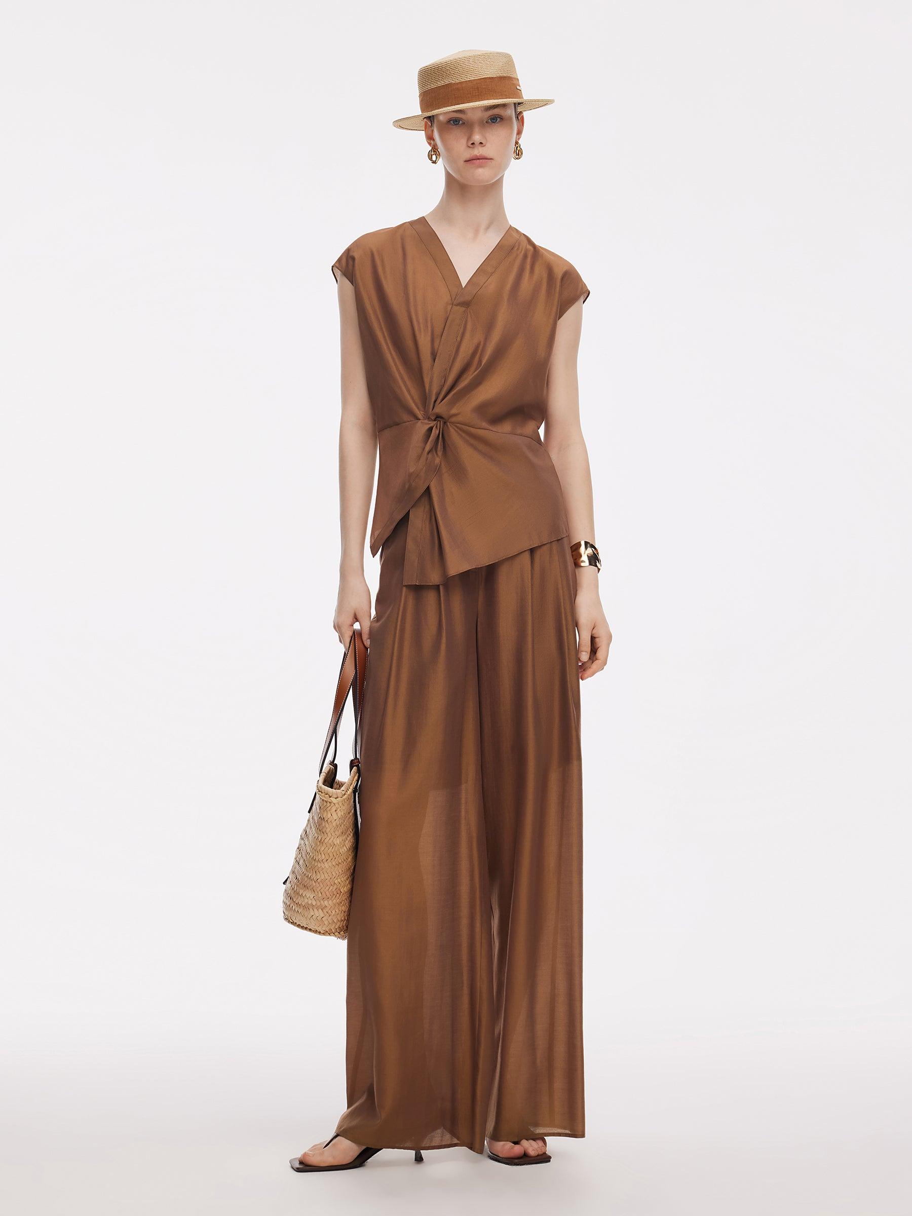 Acetate Modal Blend Twist Front Women Asymmetrical Top Product Image