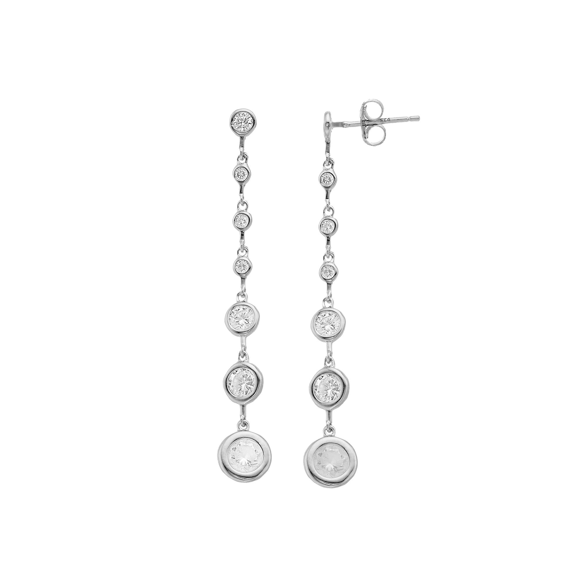 Rosabella Sterling Silver Graduated Cubic Zirconia Linear Drop Earrings, Women's Product Image