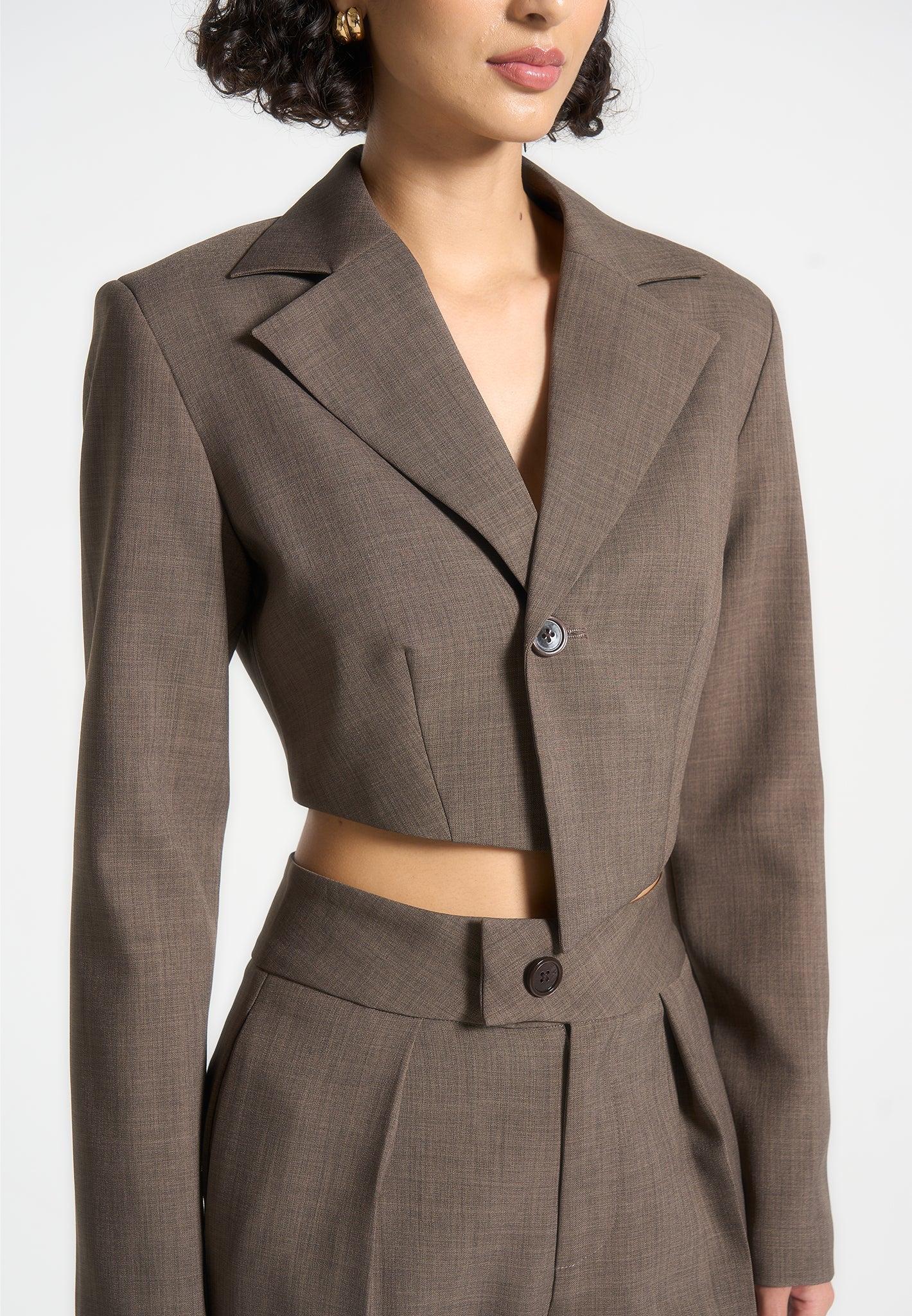 Dina - Asymmetric Tailored Cropped Blazer - Dark Taupe Female Product Image