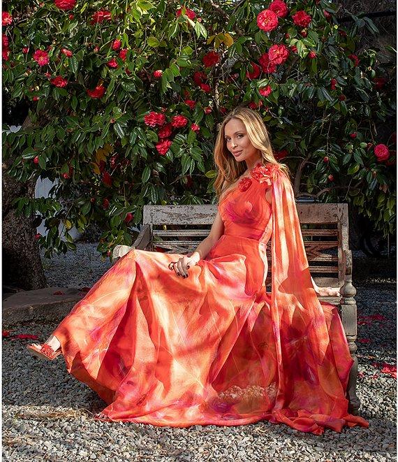 Muse by Marchesa Hibiscus One Shoulder Printed Organza Dress Product Image