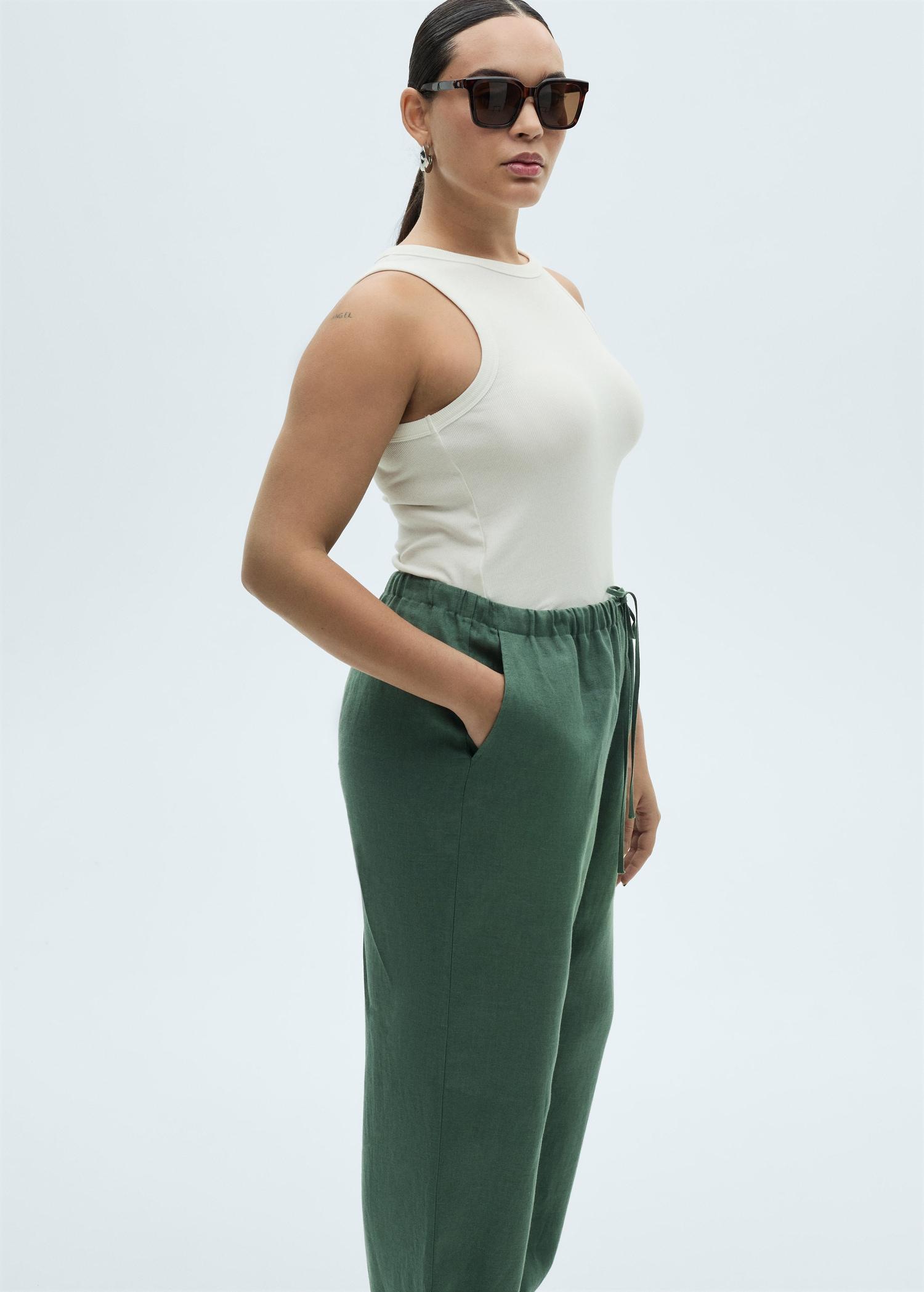 Straight linen-blend trousers - Women | MANGO USA Product Image