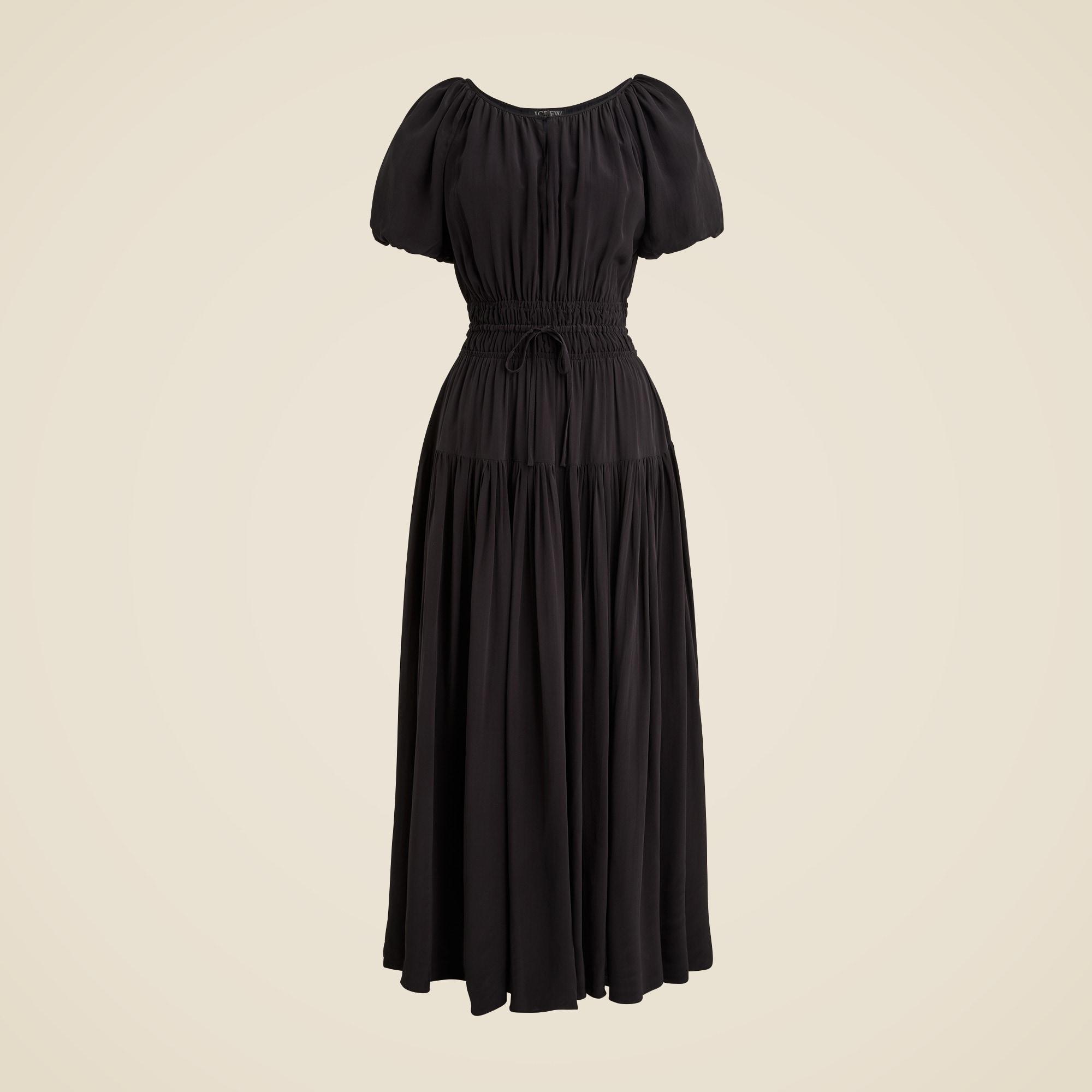 Elena puff-sleeve dress in crepe de chine Product Image