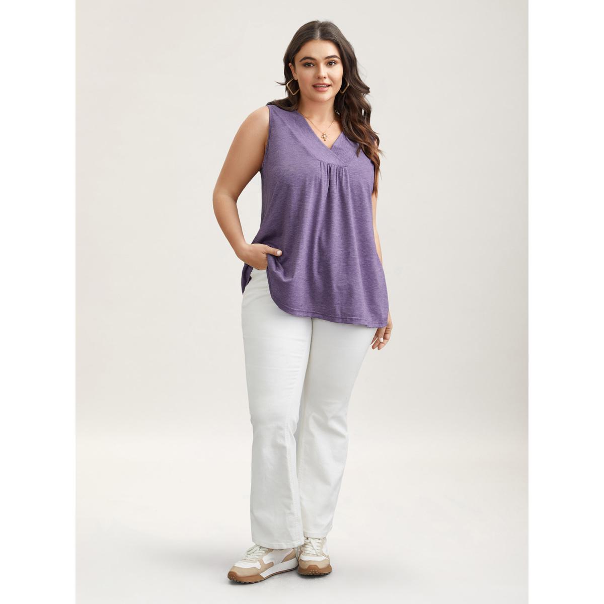 Plus Size Solid Pleat Front V-Neck Vest Women Heather Casual Gathered V-neck Everyday Tank Tops Camis BloomChic 28/5X Product Image