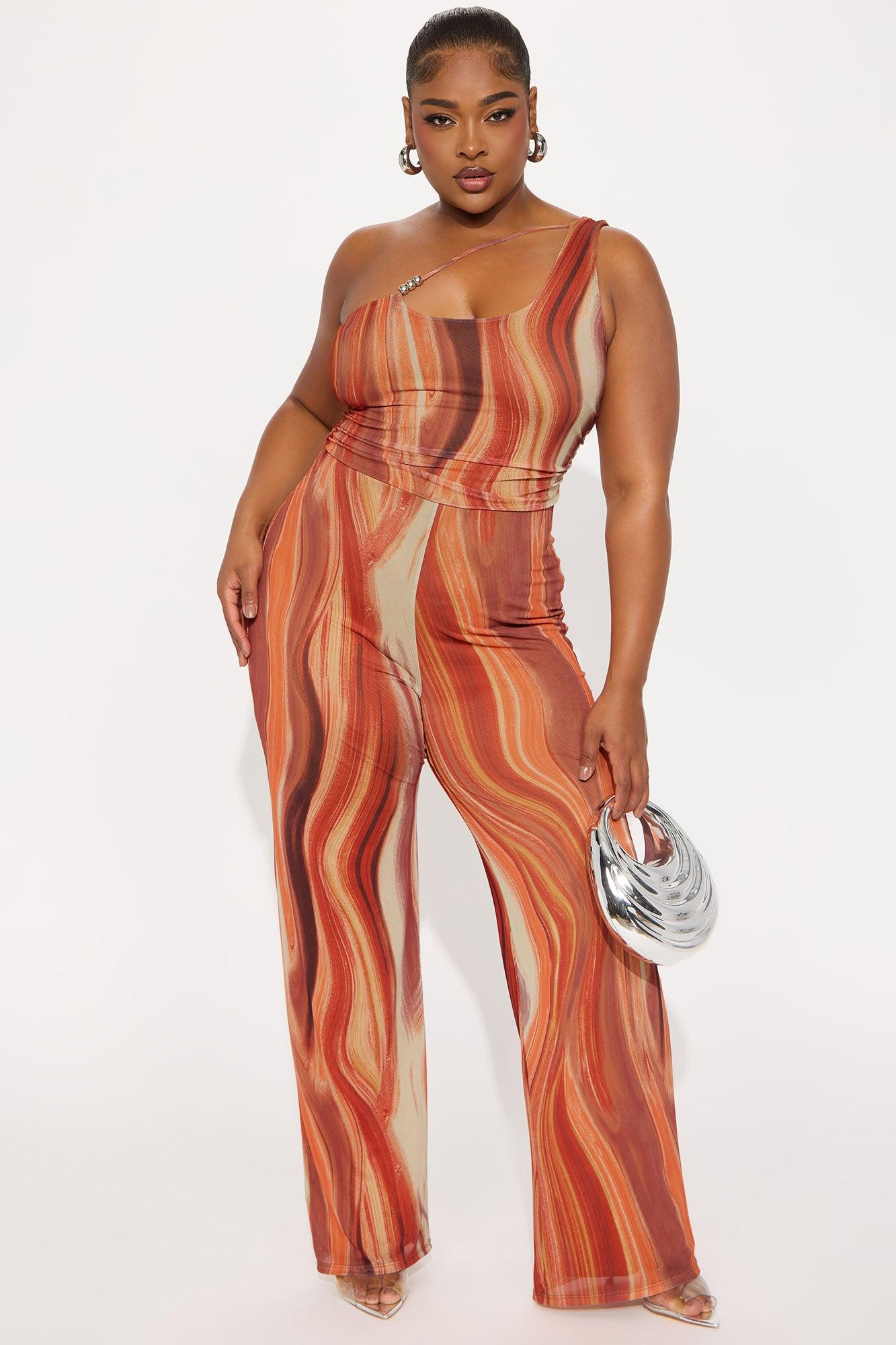 Lost Island One Shoulder Mesh Jumpsuit - Orange/combo Female Product Image