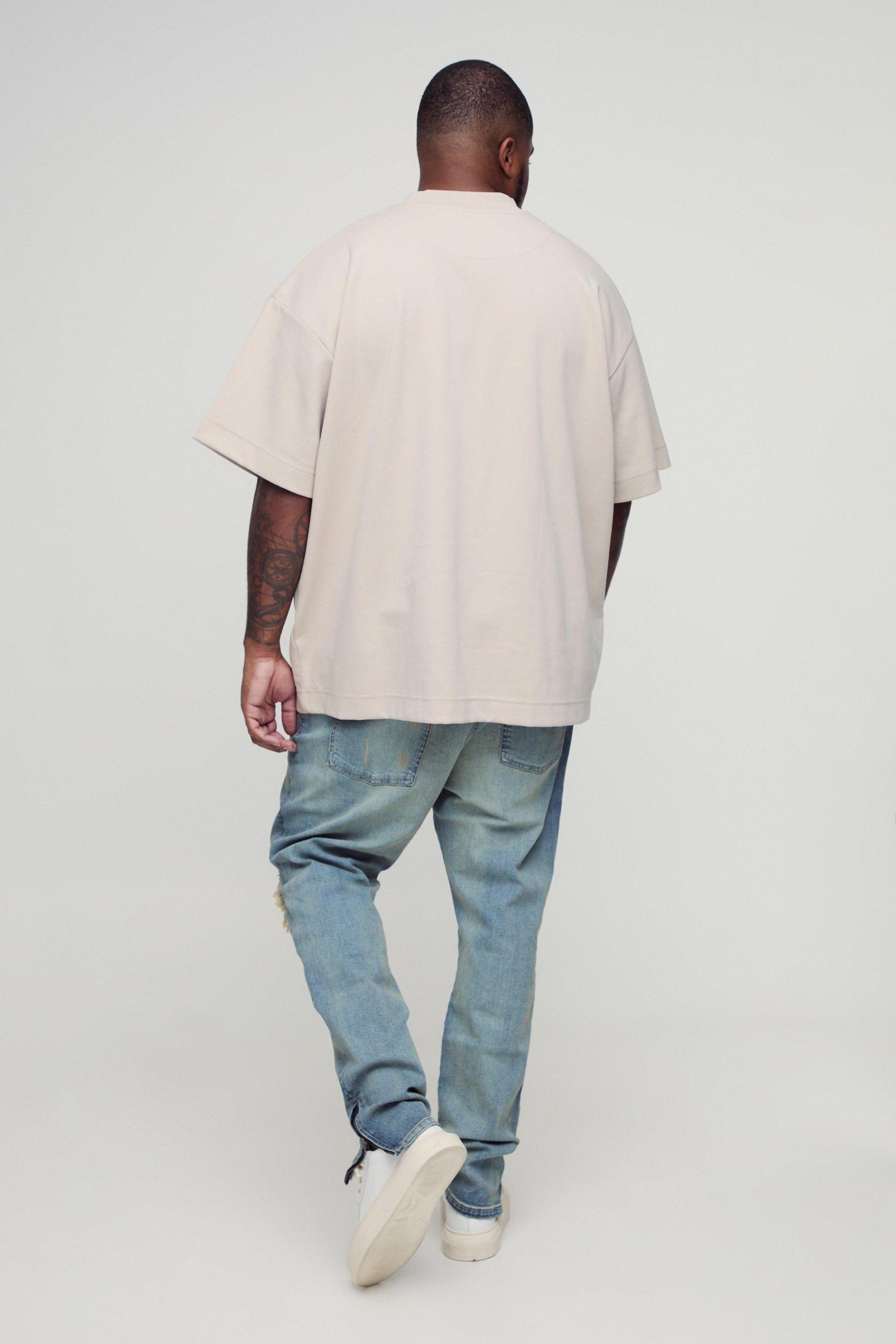 Plus Biker Rip & Repair Stonewash Zip Hem Skinny Jeans | boohooMAN USA Product Image