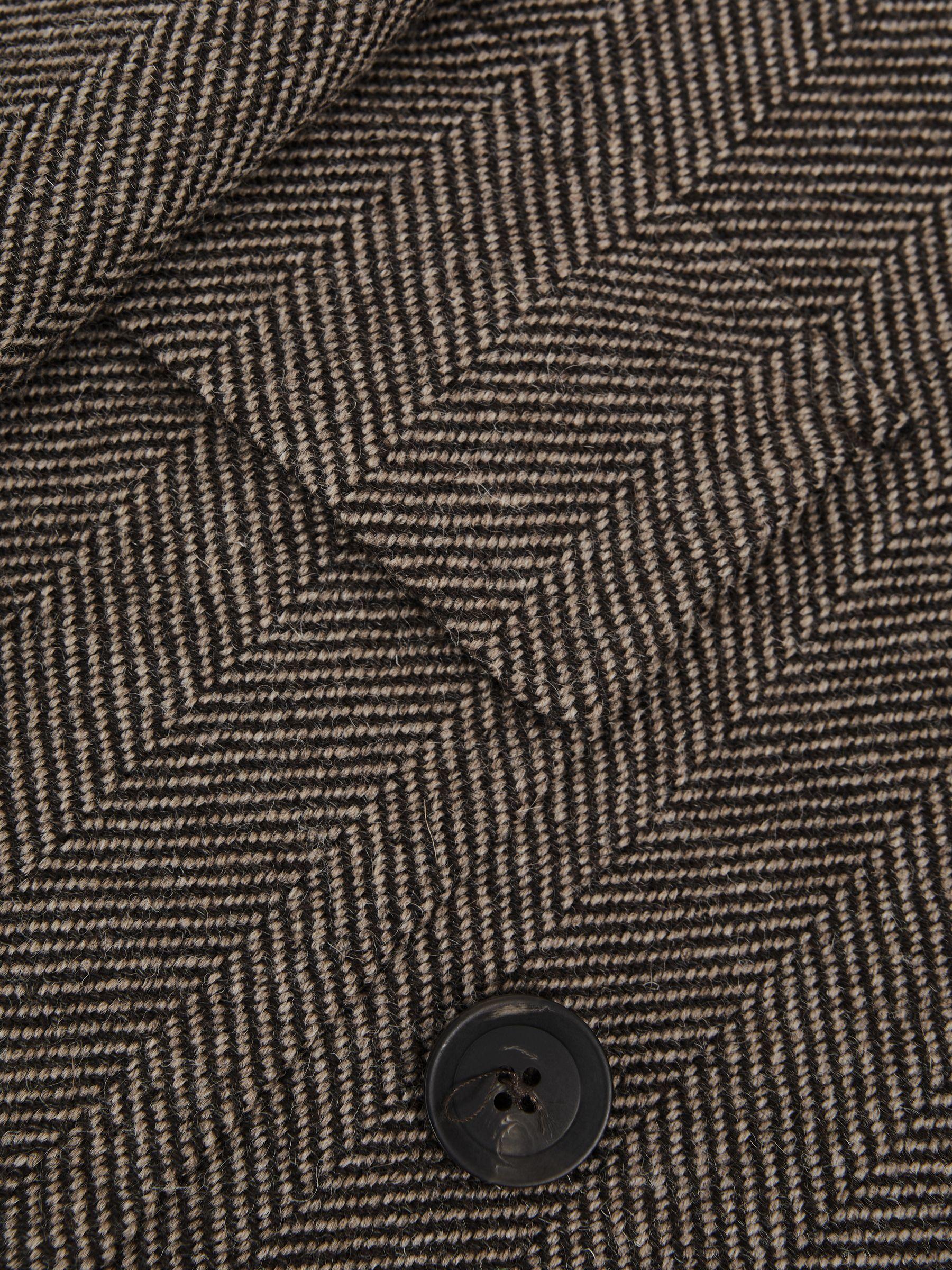 Oscar Jacobson Double Breasted Wool Herringbone Coat in Dark Brown Product Image