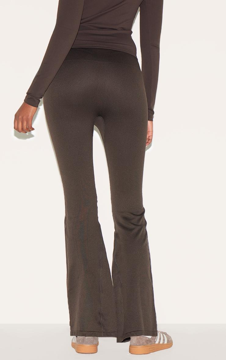 PLT SPORT Espresso Seamless Ribbed Detail High Waist Yoga Flares Product Image