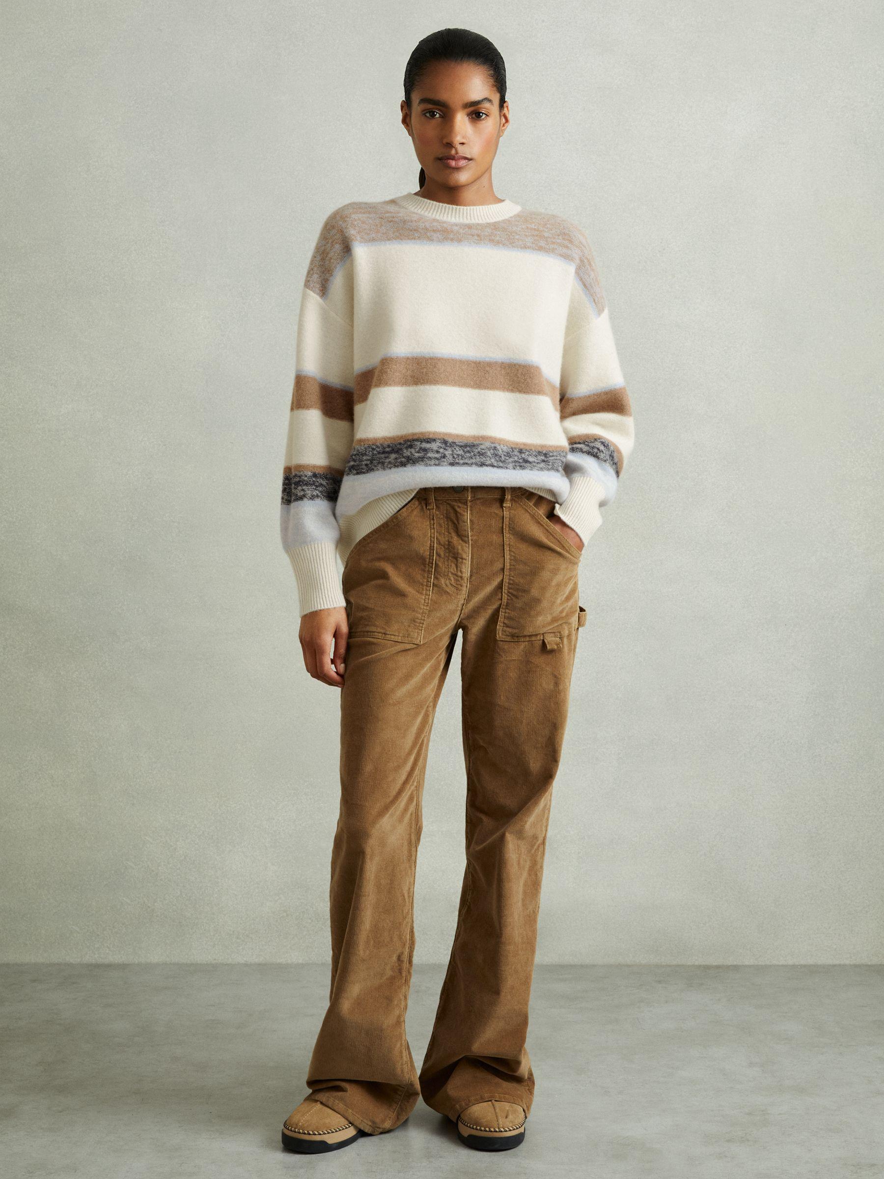 Wool-Cashmere Fuzzy Striped Jumper in Ivory/Blue Product Image