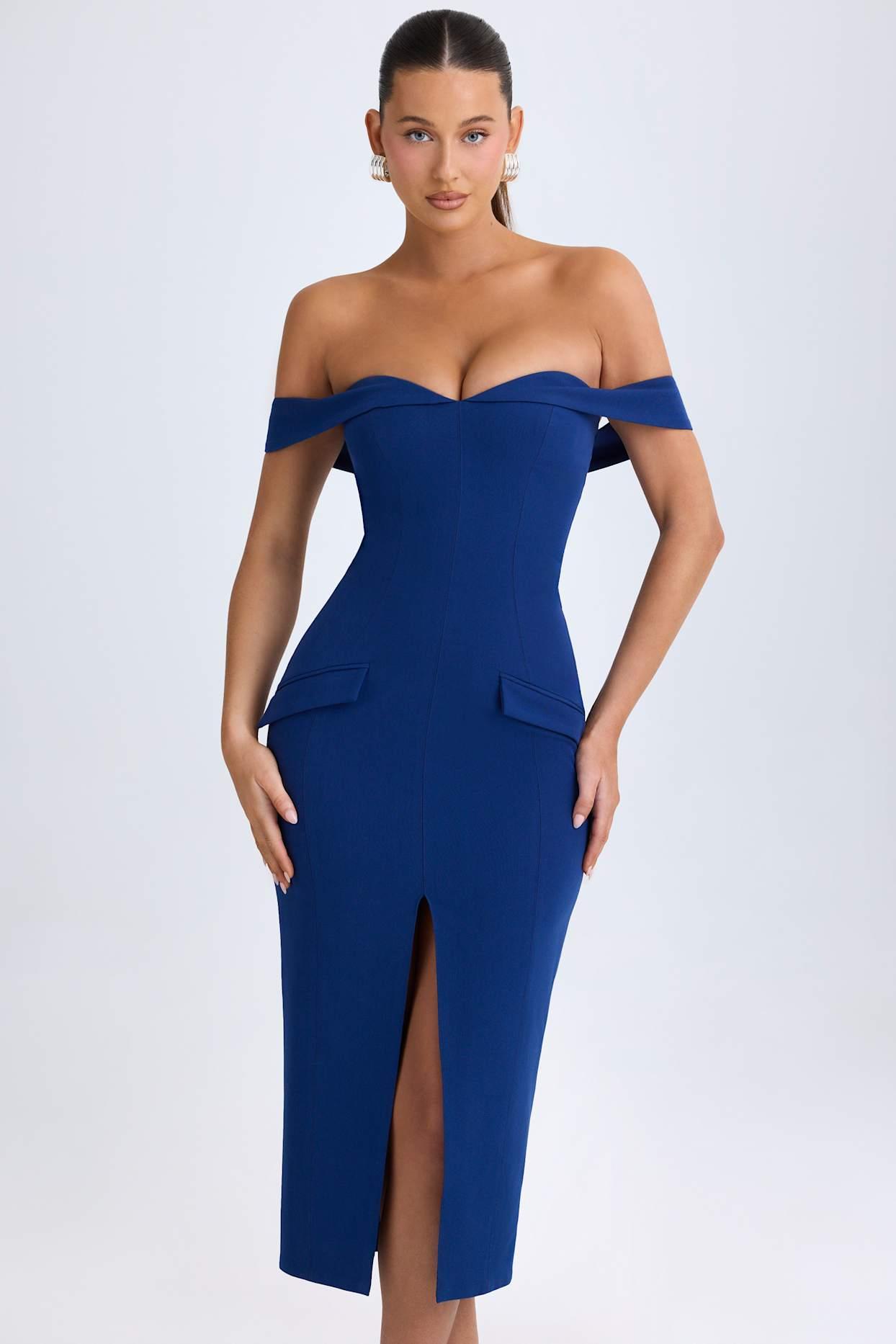 Off-Shoulder Midaxi Dress in True Navy Product Image