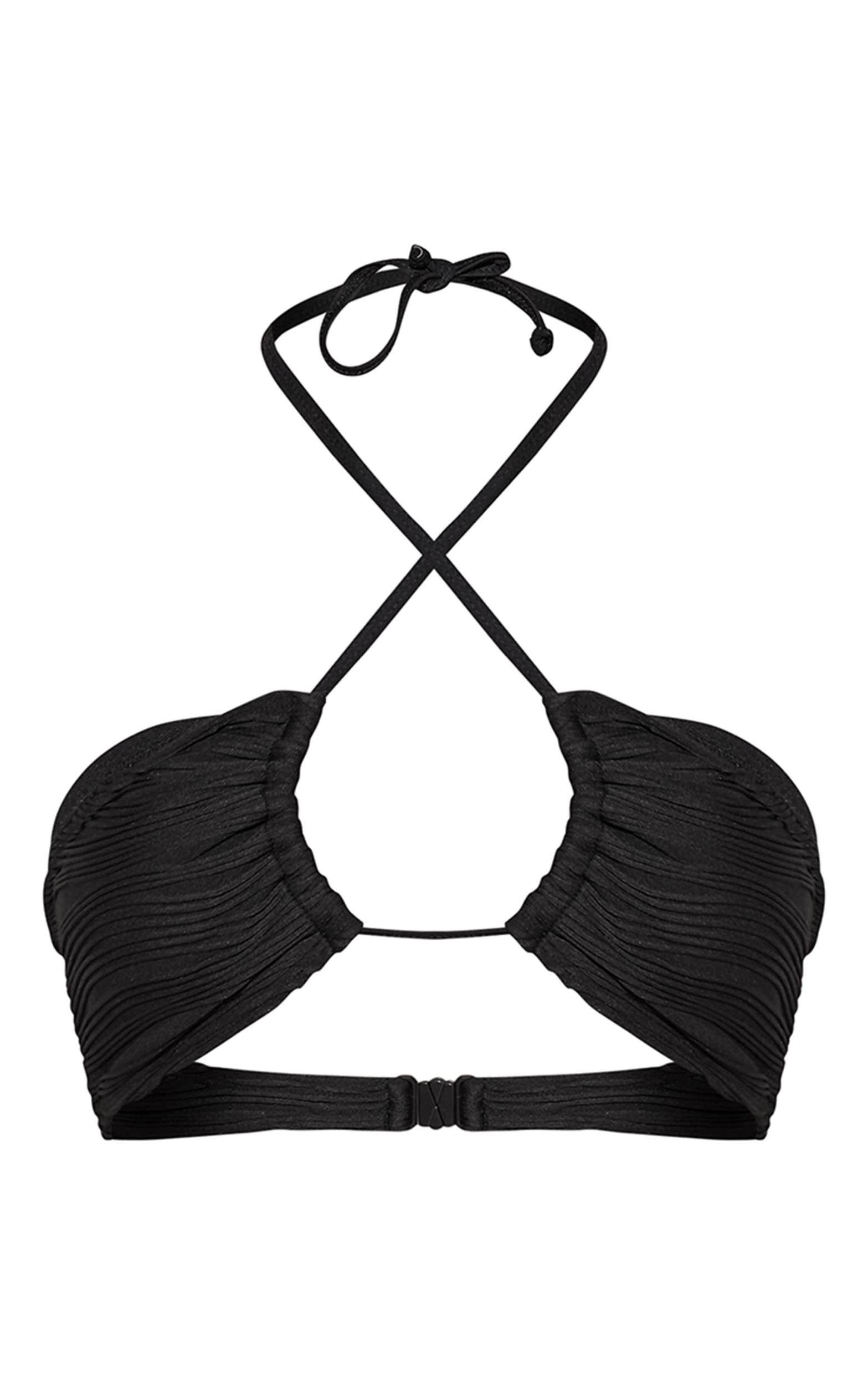 Black Textured Halter Neck Bikini Top Product Image