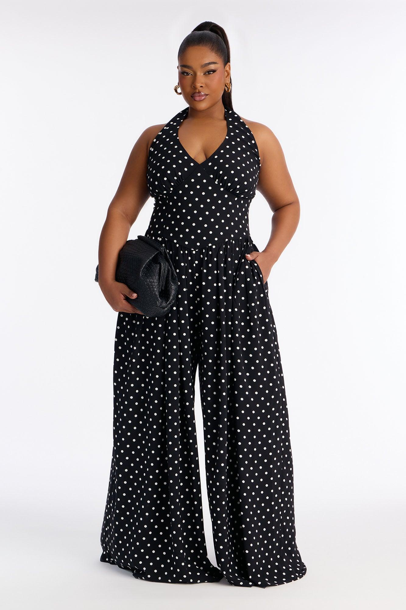 Lighter Than Air Polka Dot Jumpsuit - Black/White Female Product Image