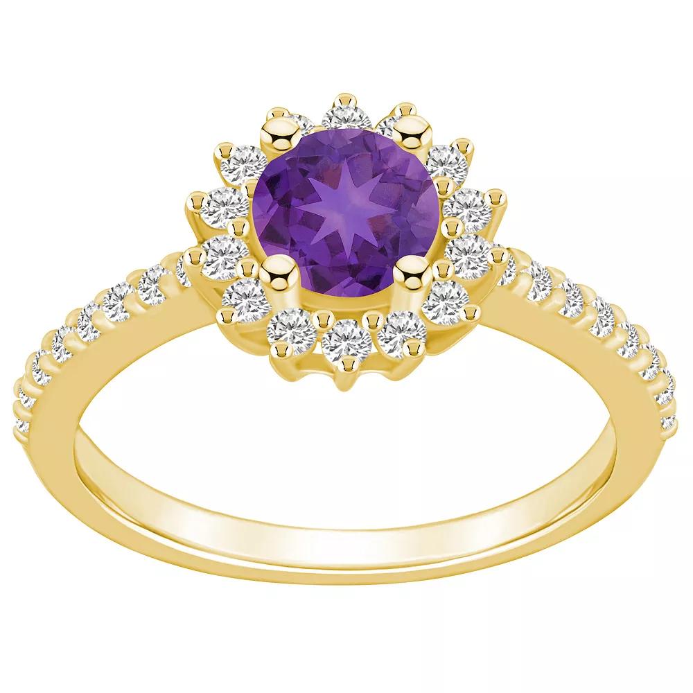 Alyson Layne 14k Gold Amethyst & 1/2 Carat T.W. Diamond Halo Ring, Women's, Size: 5, Purple Product Image