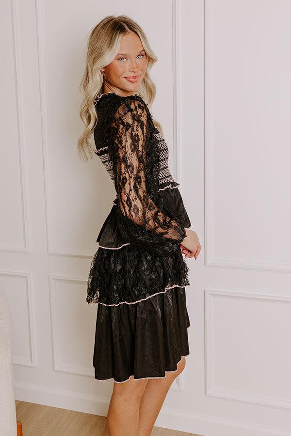 Romantic Notion Lace Tiered Mini Dress in Black Product Image