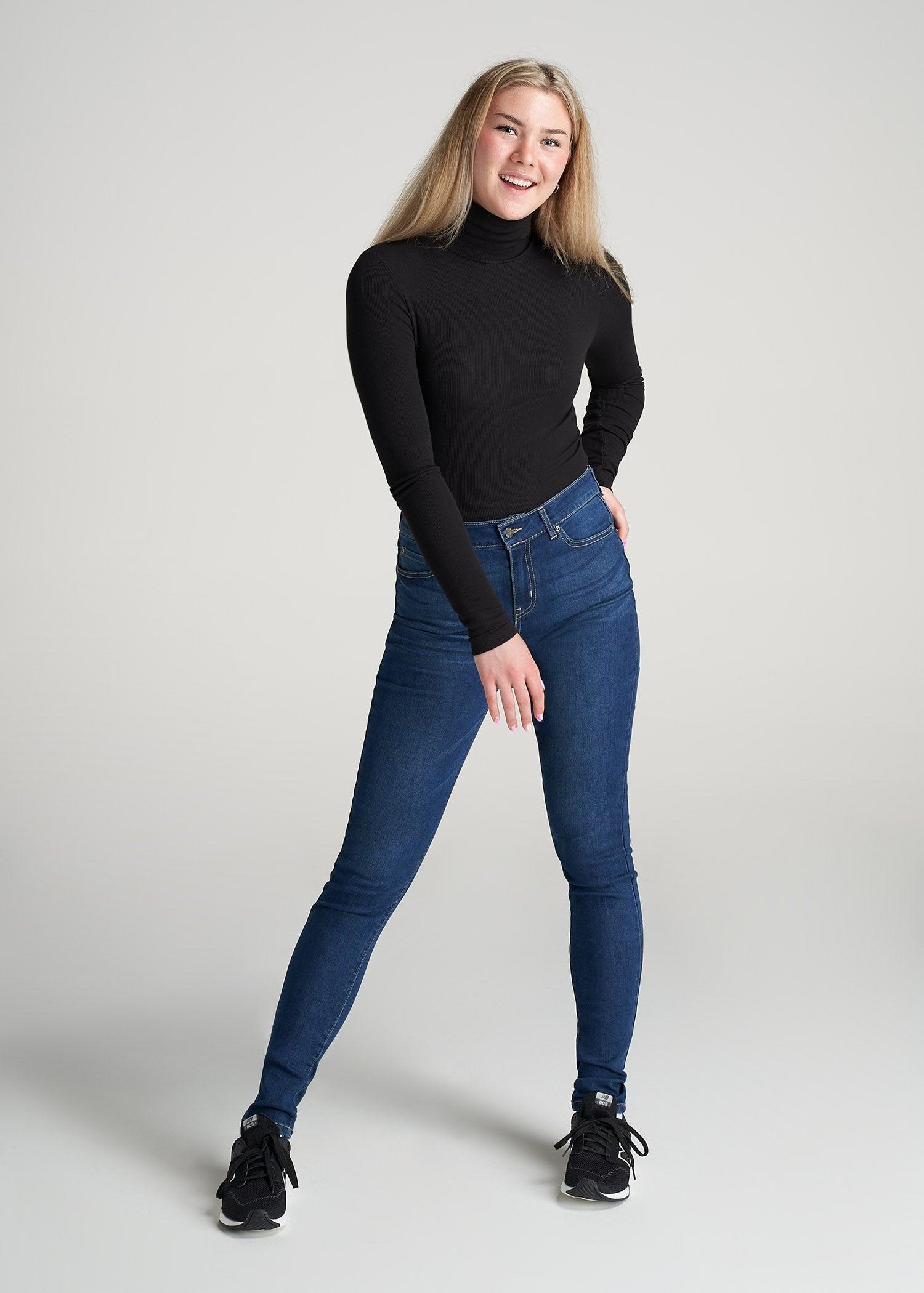 Fitted Long Sleeve Ribbed Turtleneck Tee for Tall Women in Black Female Product Image