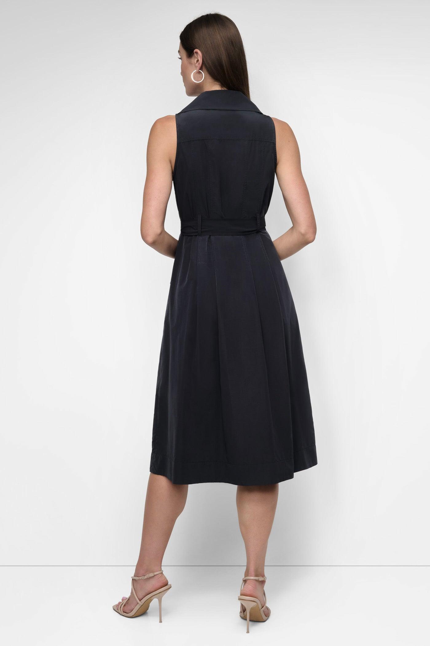 SLEEVELESS TECH COTTON BELTED MIDI DRESS Product Image