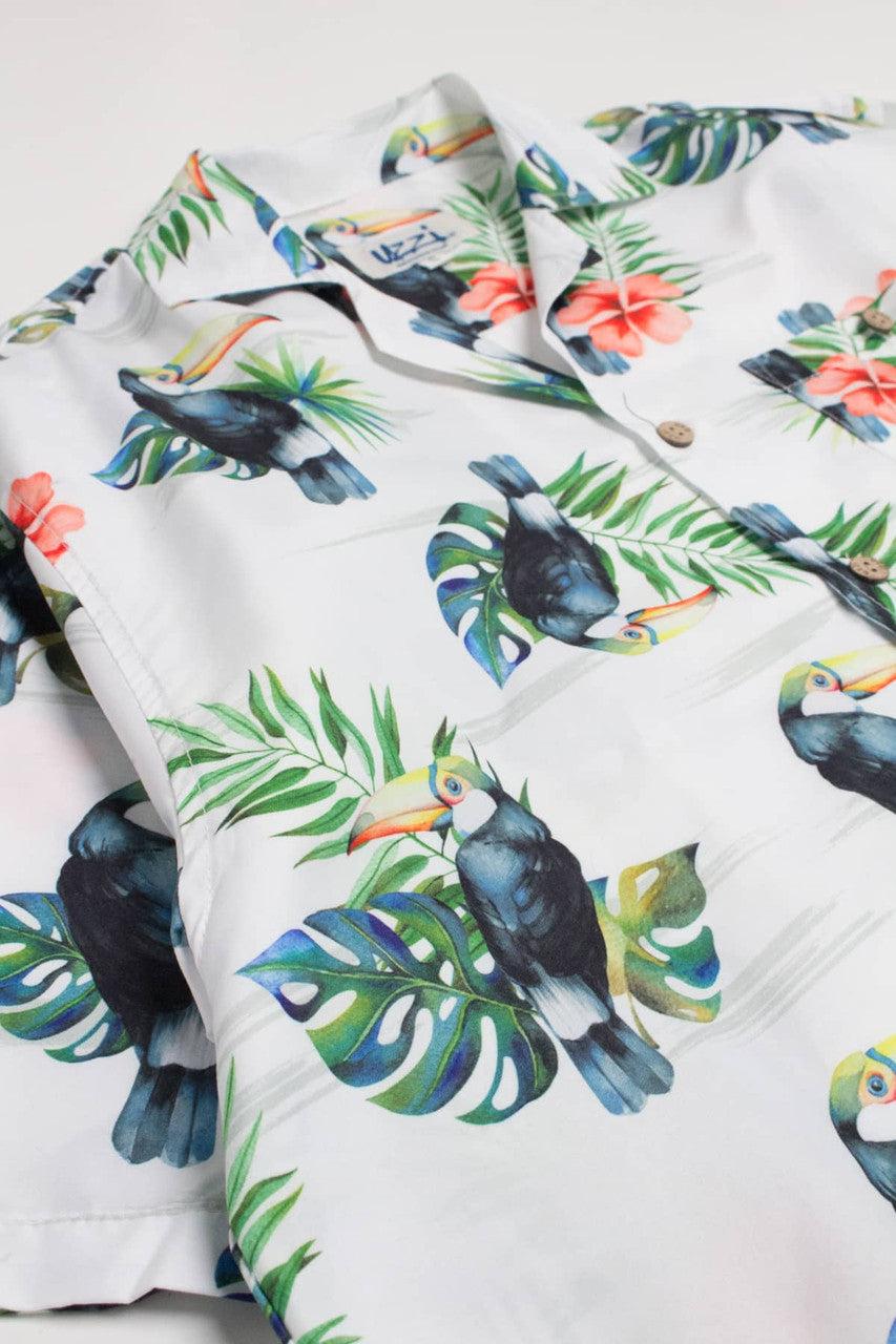 White Toucan Print Hawaiian Shirt Product Image