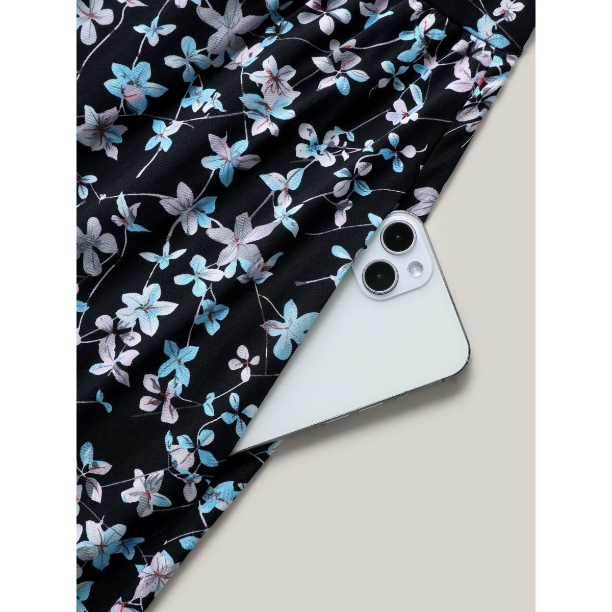 Plus Size Floral Print Button Detail Sleeveless Pockets Midi Dress BlackFlower Women Timeless Non Sleeveless Curvy BloomChic 18-20/2X Product Image