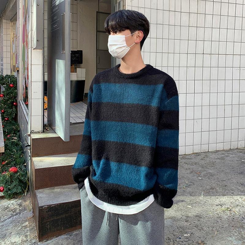 RT No. 3404 BLUE STRIPED KNITTED SWEATER Product Image