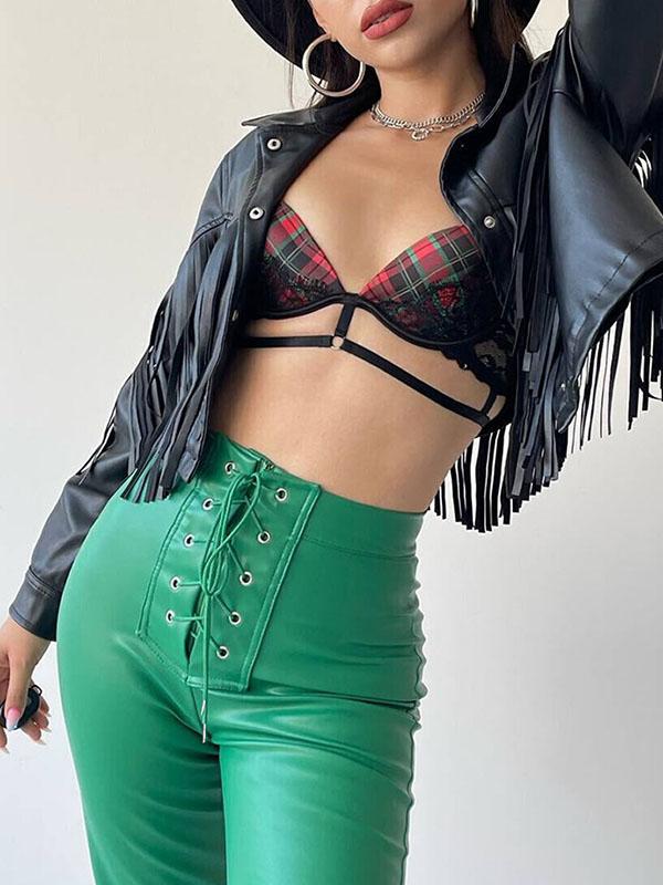 Flared Pants Bandage Solid Color Pants Trousers Product Image