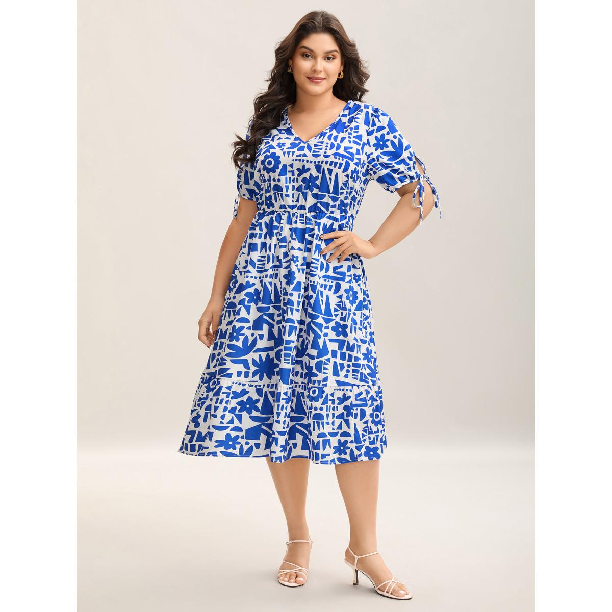 Plus Size Floral Abstract Print Pockets Midi Dress Multicolor Women V-neck Sleeveless Curvy BloomChic 22-24/3X Product Image