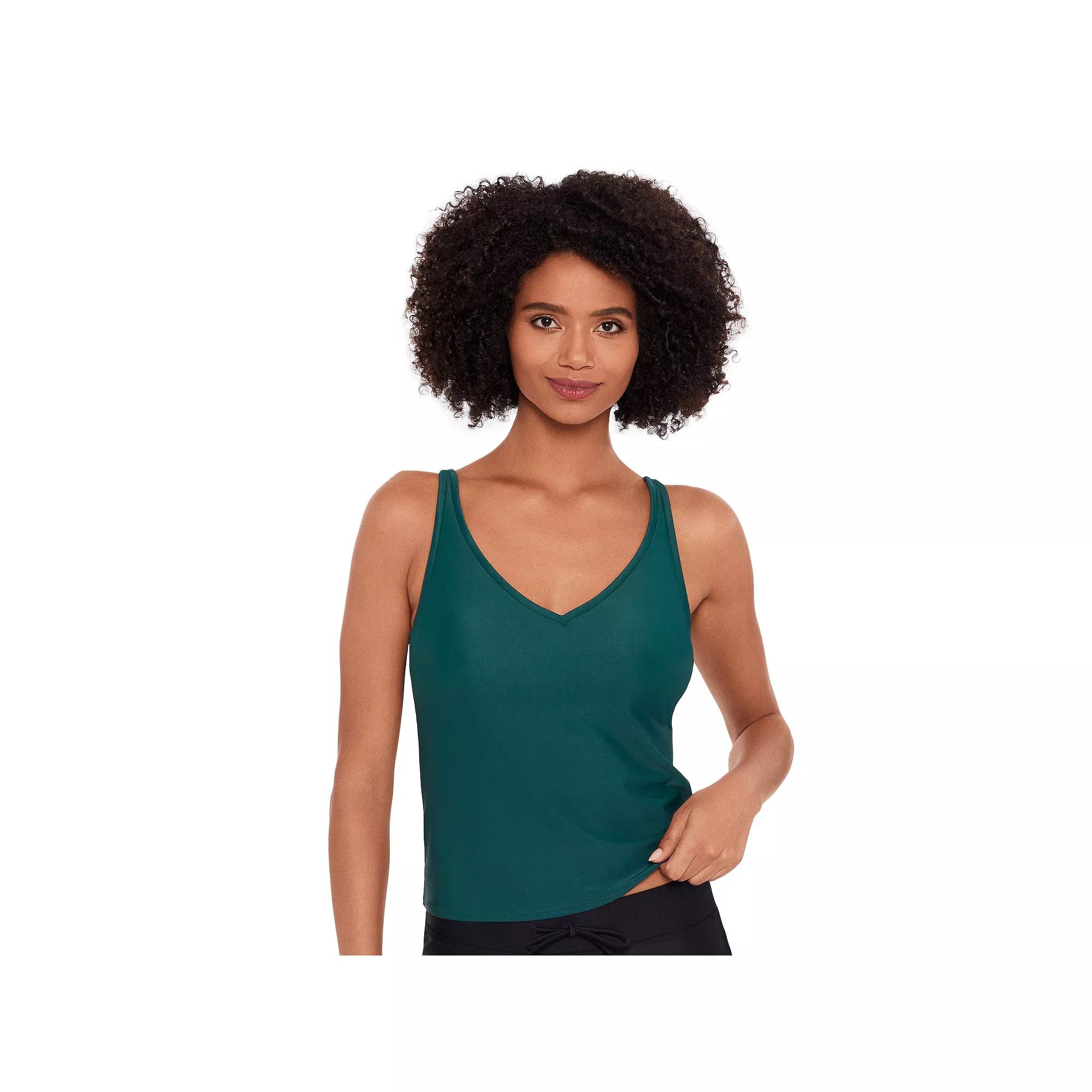 Women's Eco Beach V-Neck Strappy Back Tankini Swim Top, Size: Large, Forestgreen Product Image