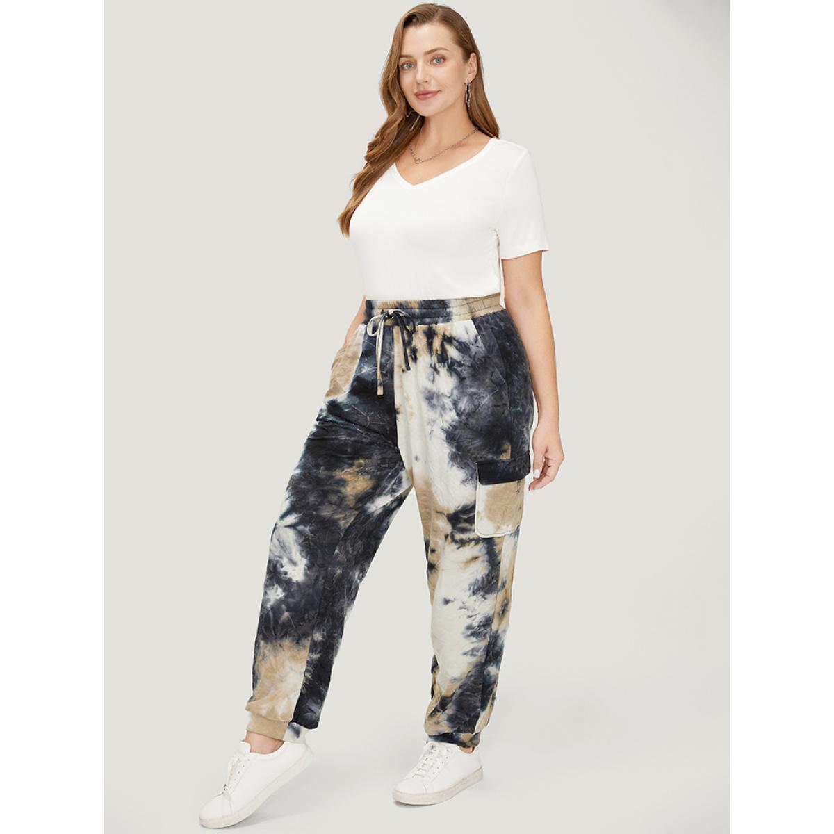 Plus Size Tie Dye Flap Pocket Drawstring Pants Women Multicolor Casual High Rise Dailywear Pants BloomChic 14-16/1X Product Image