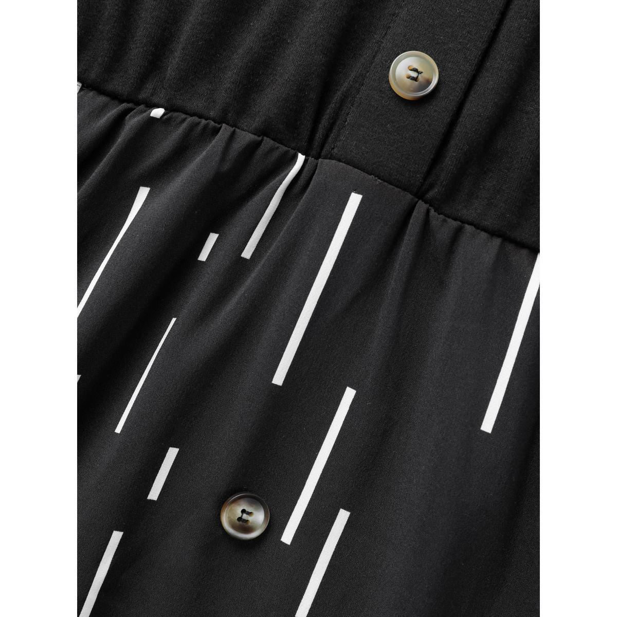 Plus Size Striped Patchwork Button Detail Belted Dress Black Women Workwear Essentials Belted Shirt collar Short sleeve Curvy BloomChic 30/6X Product Image