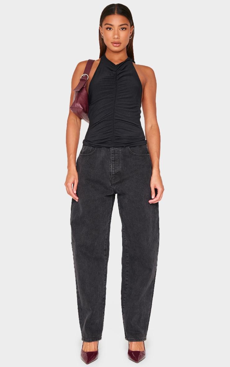 Black Contour Jersey Ruched Halter Neck Top Product Image