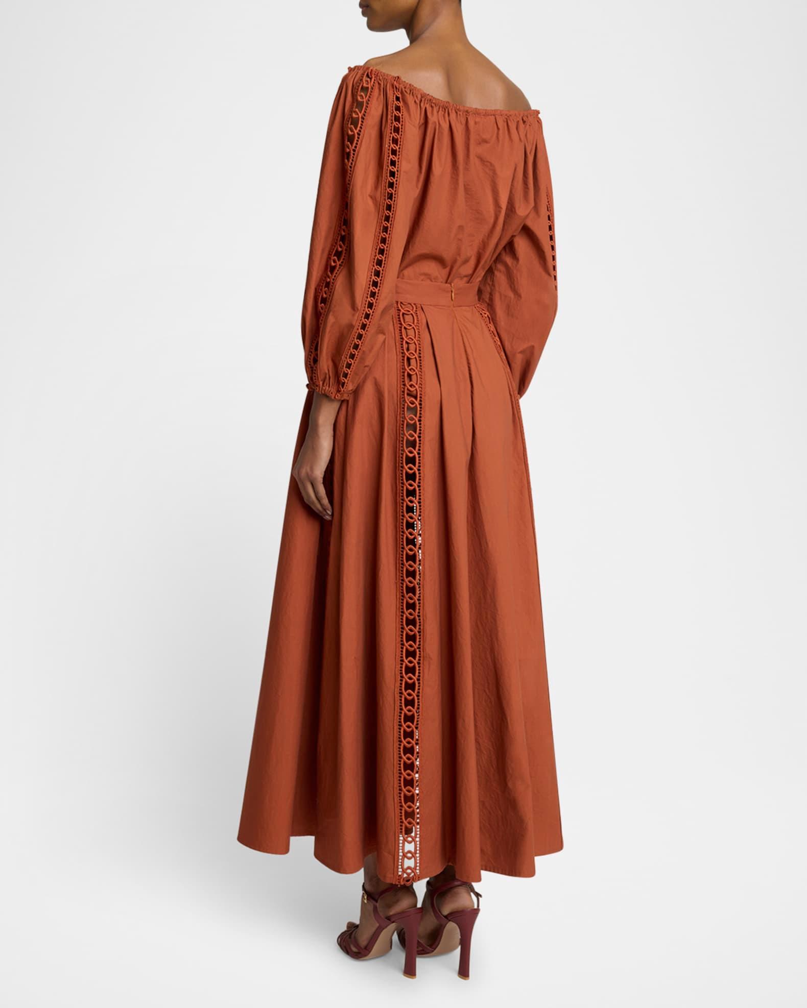 Macrame-Inset Cotton Midi Skirt Product Image