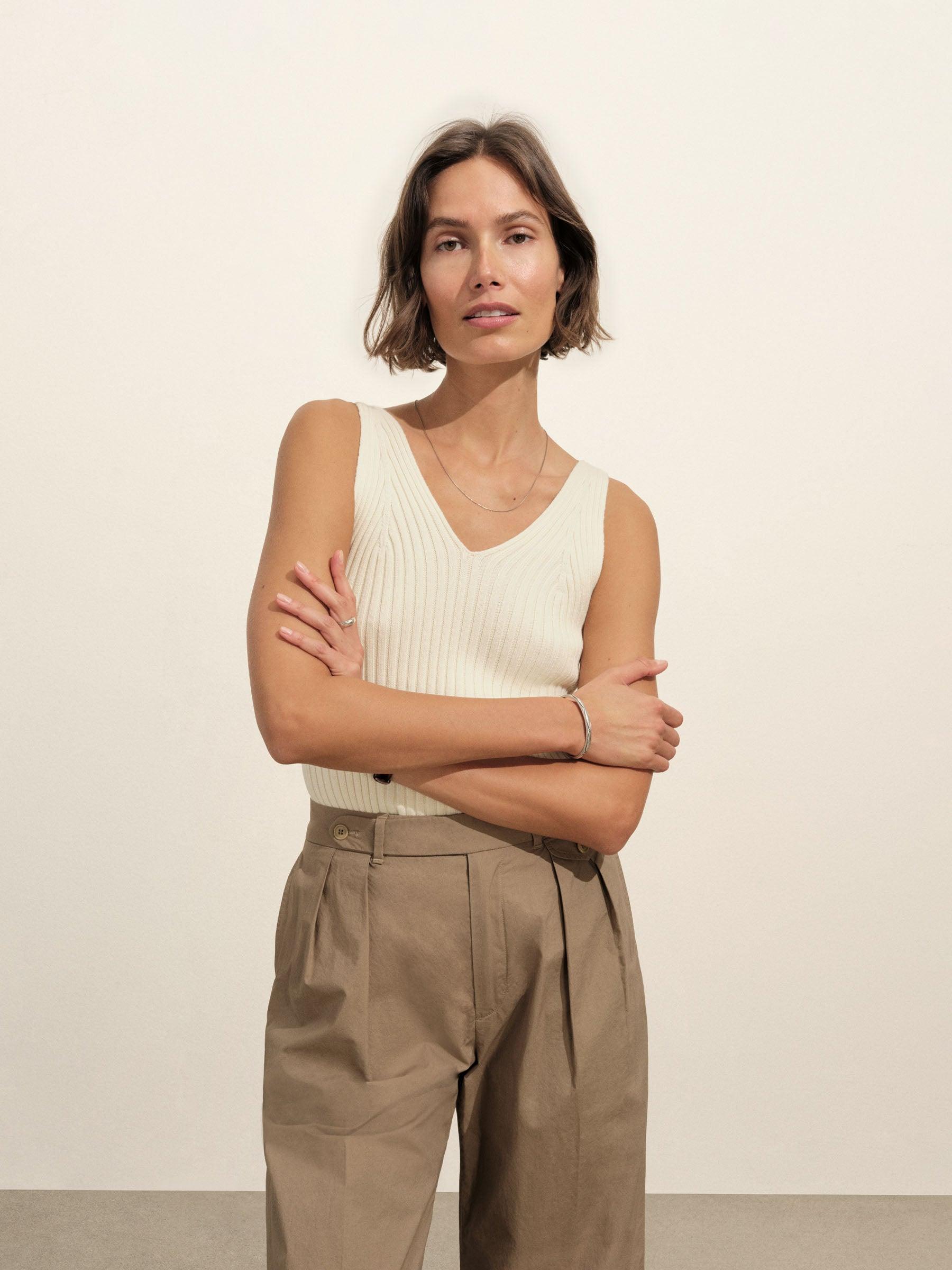 Natural Fluted Rib V-Neck Tank Product Image