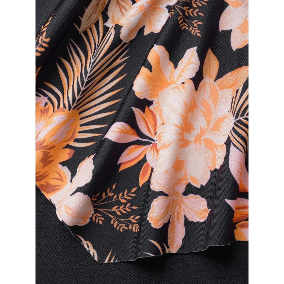 Plus Size Tropical Floral Flared One-Piece Swimsuit Women's Swimwear Black Resort Gathered Curve Bathing Suits High stretch One Pieces BloomChic 22-24/3X Product Image