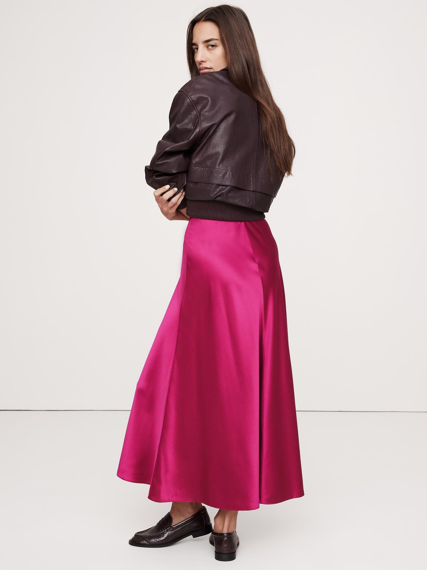 Bias-Cut Silk Midi Skirt Product Image