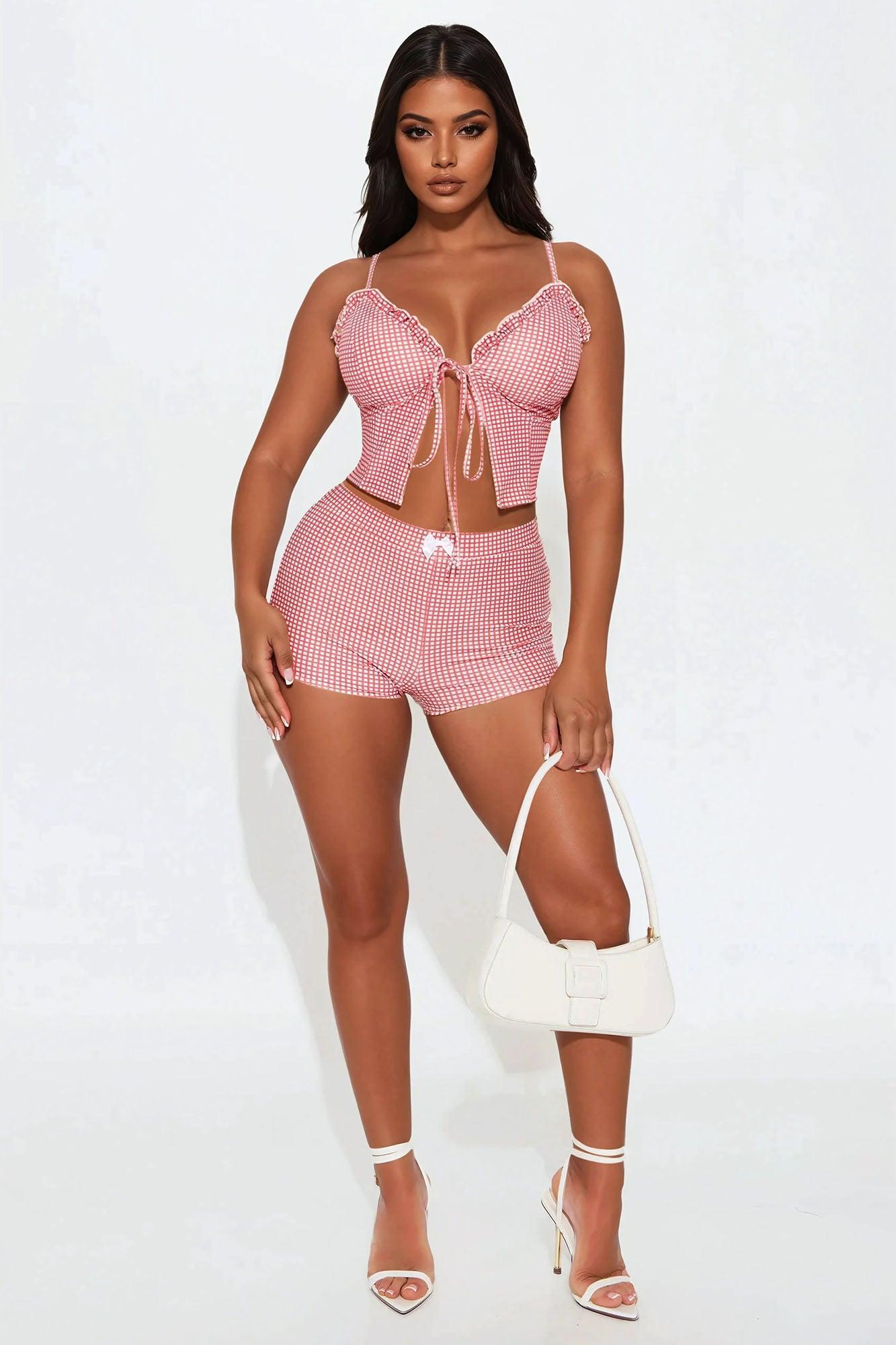 Sweet Tea Gingham Mirco Short Set - Red/combo Product Image