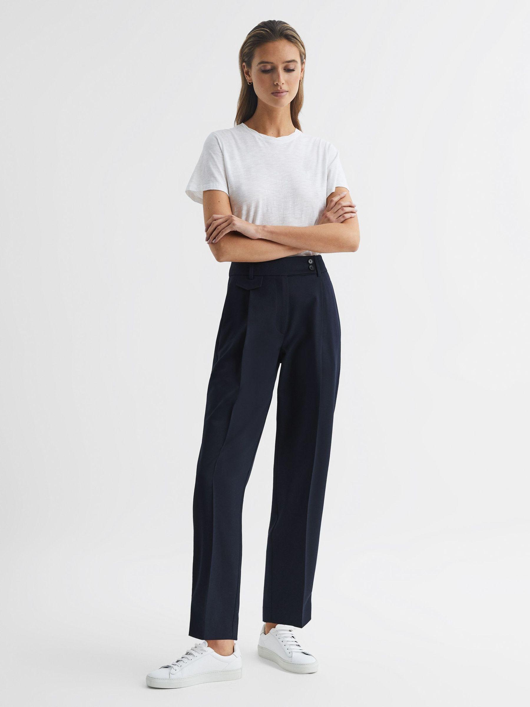 High Rise Cropped Tapered Trousers in Navy Product Image