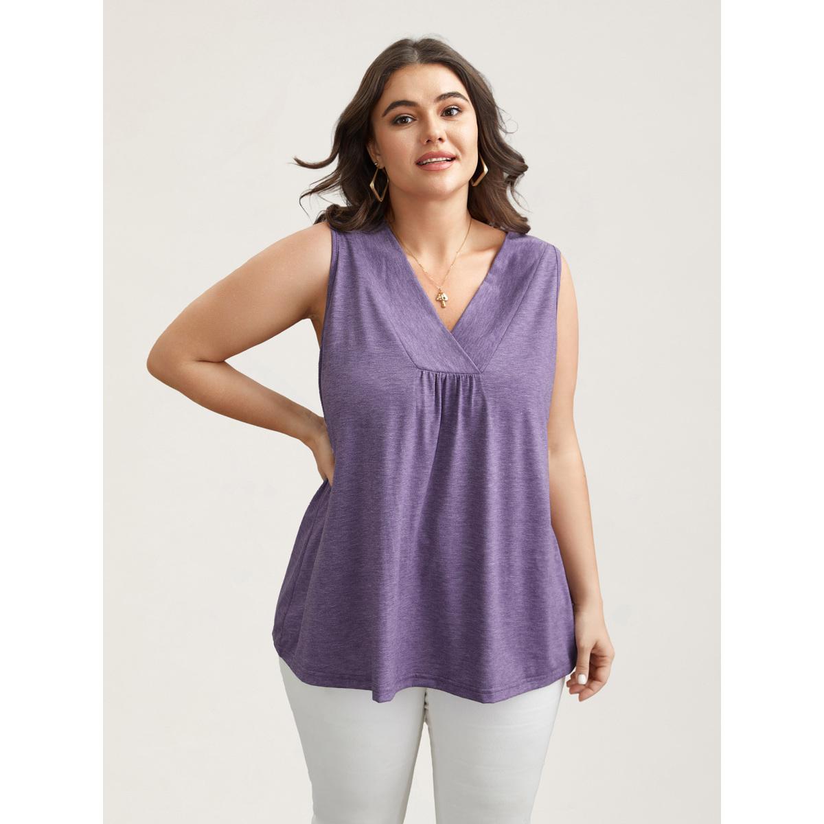 Plus Size Solid Pleat Front V-Neck Vest Women Heather Casual Gathered V-neck Everyday Tank Tops Camis BloomChic 28/5X Product Image