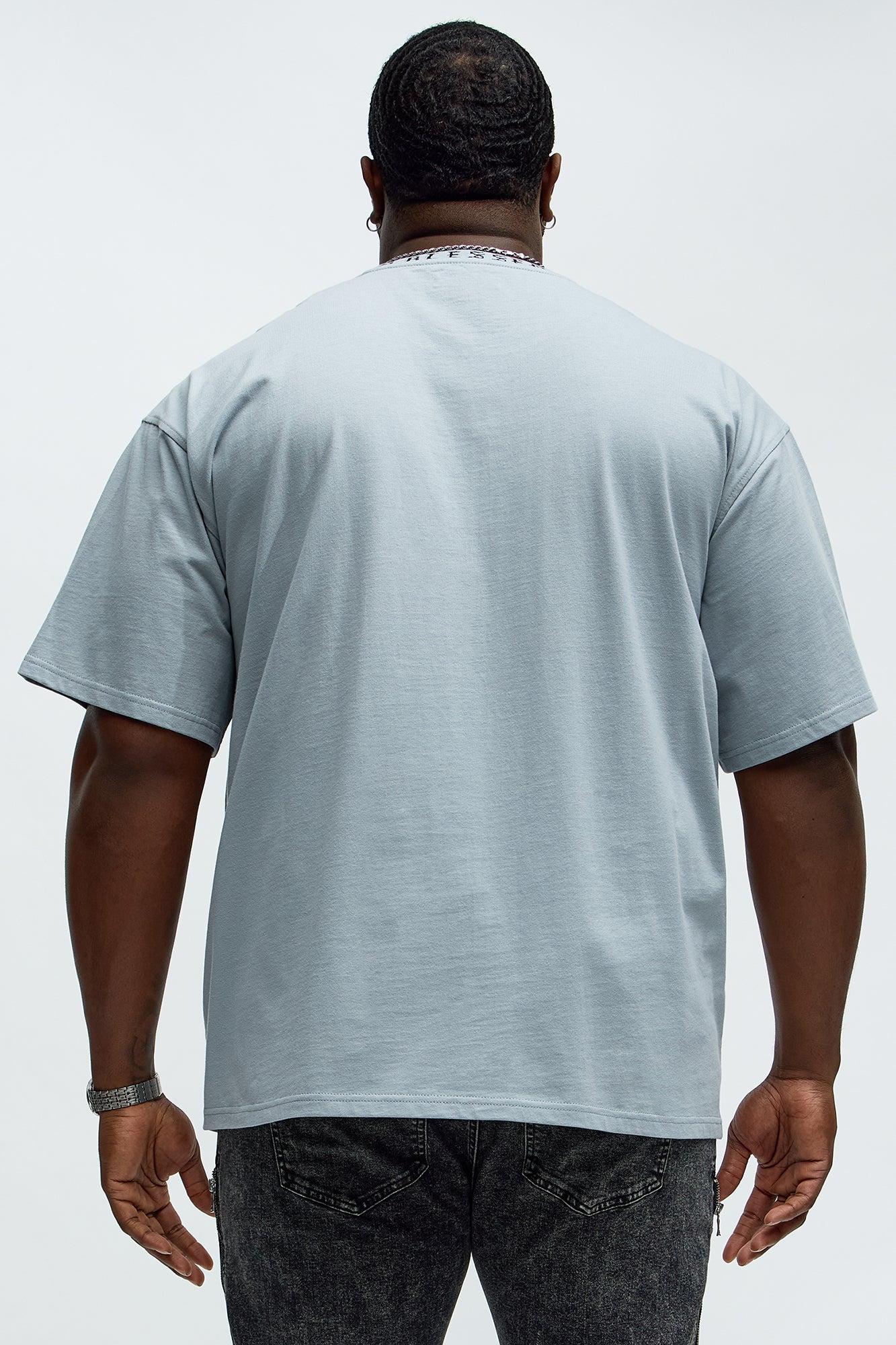 Short Sleeve Blessed Graphic Collar Tee - Grey Male Product Image