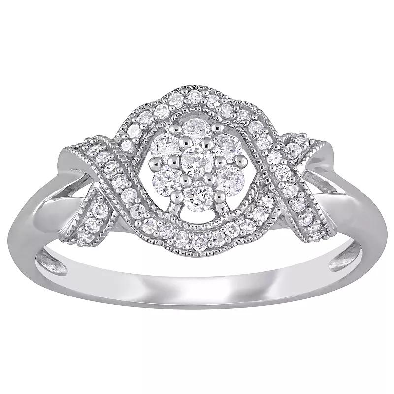 Stella Grace 10k White Gold 1/3 Carat T.W. Diamond Floral Engagement Ring, Women's,  Product Image