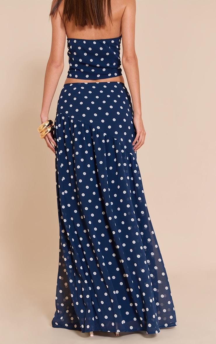 Navy Polka Dot Asymmetric Maxi Skirt Product Image