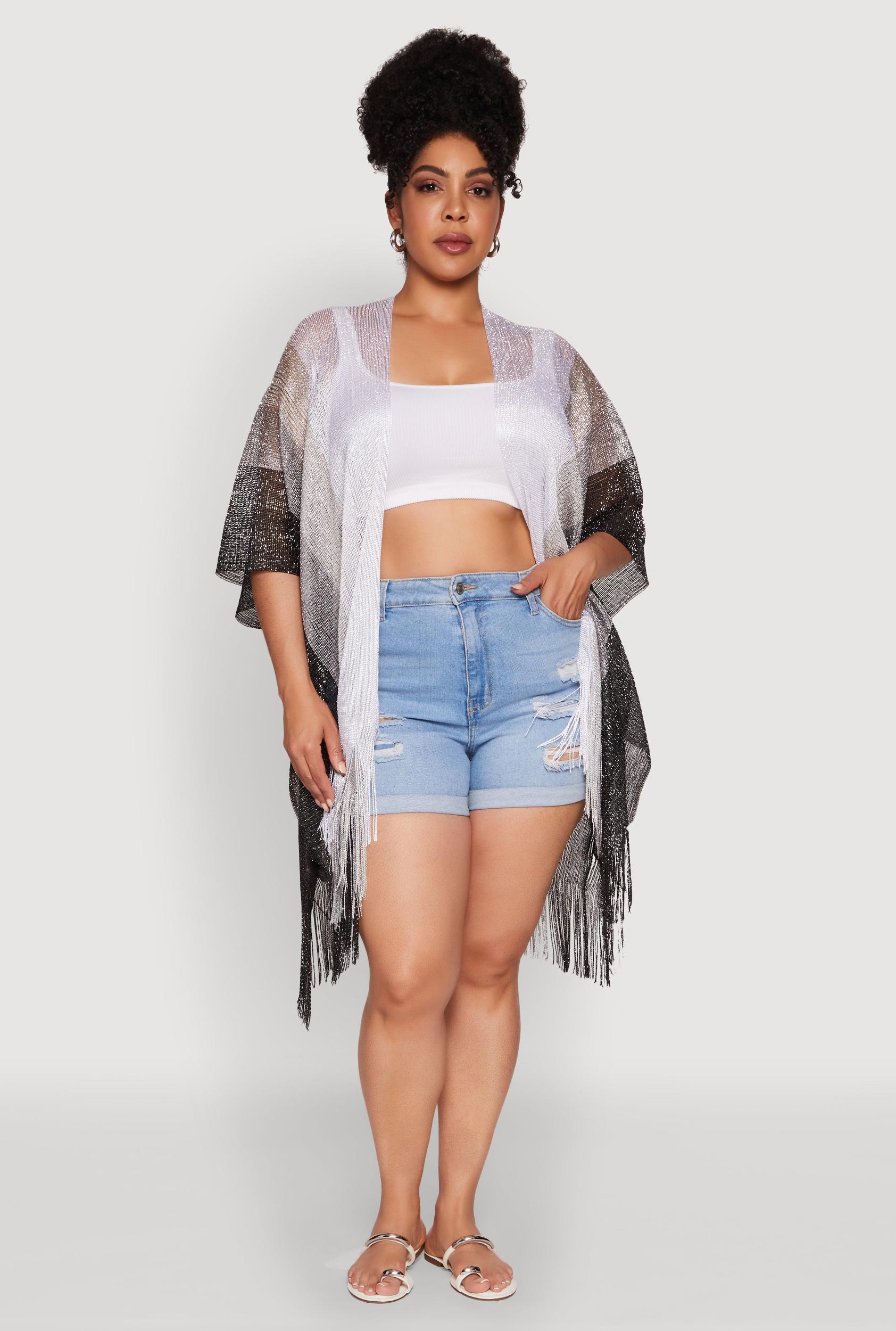 Trendy Fringe Hem Ombre Lurex Cover Up Female Product Image